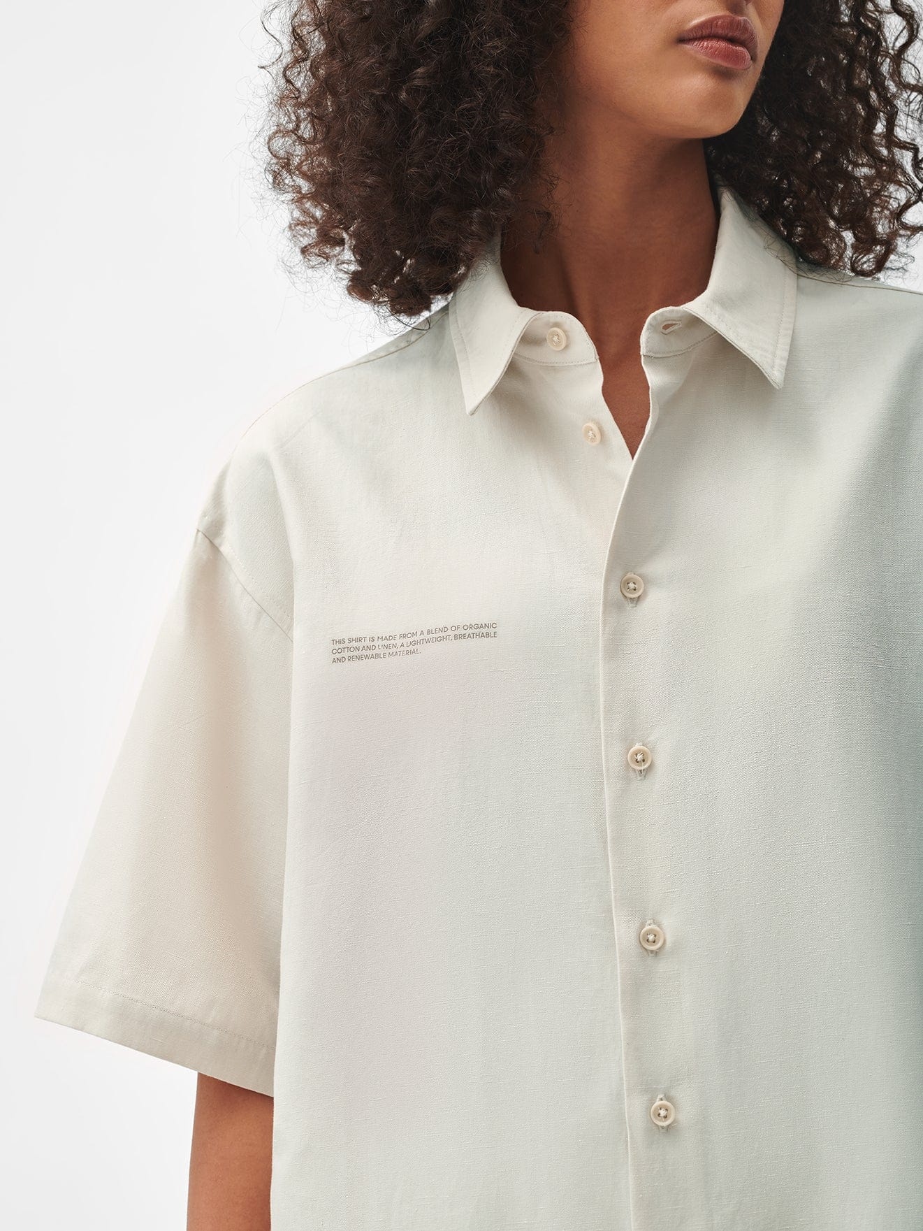 Womens Organic Cotton Linen Short Sleeve Shirt - Limestone - 3