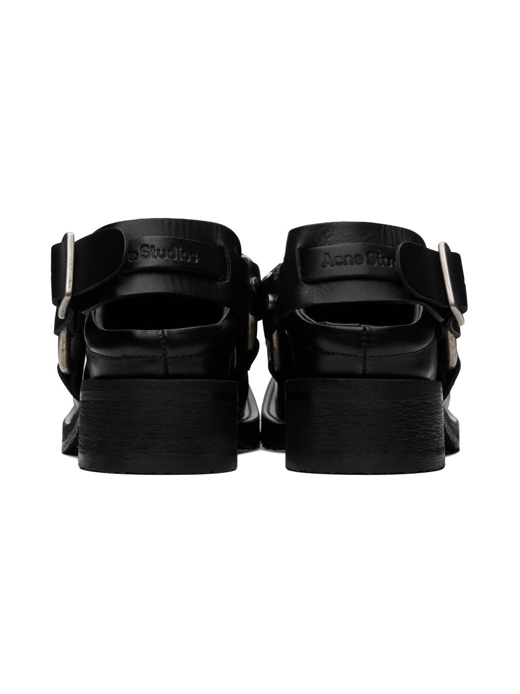 Black Leather Buckle Loafers - 2