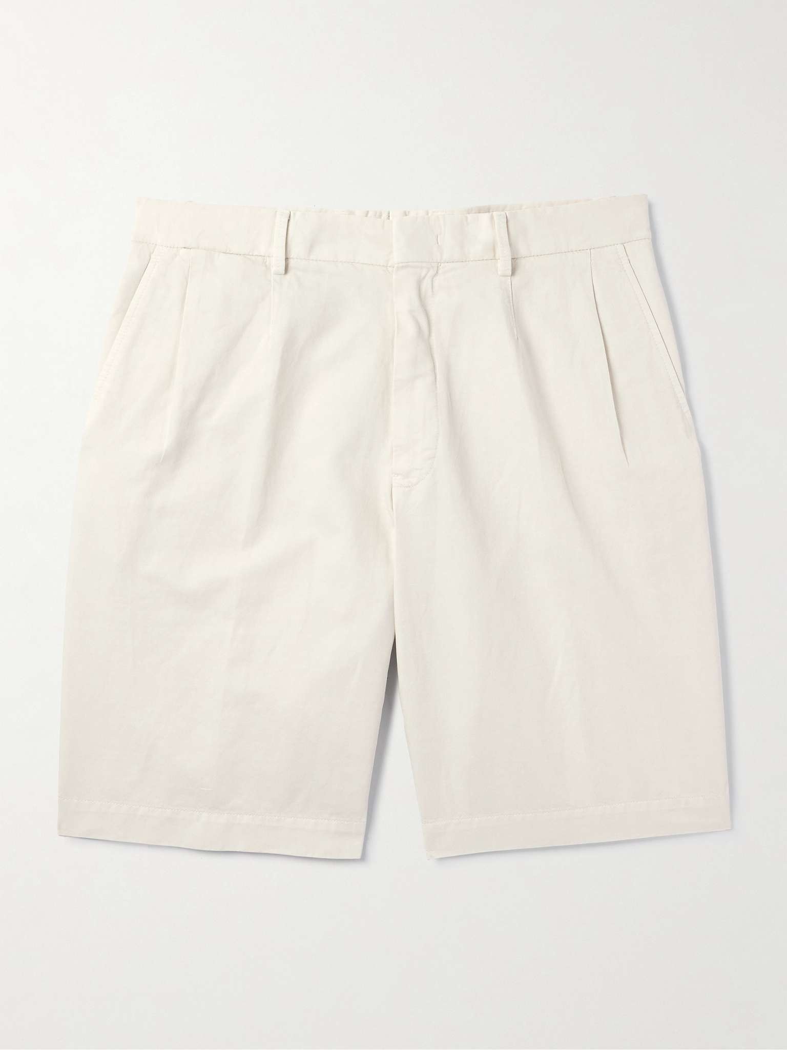 Straight-Leg Pleated Cotton and Linen-Blend Twill Shorts - 1