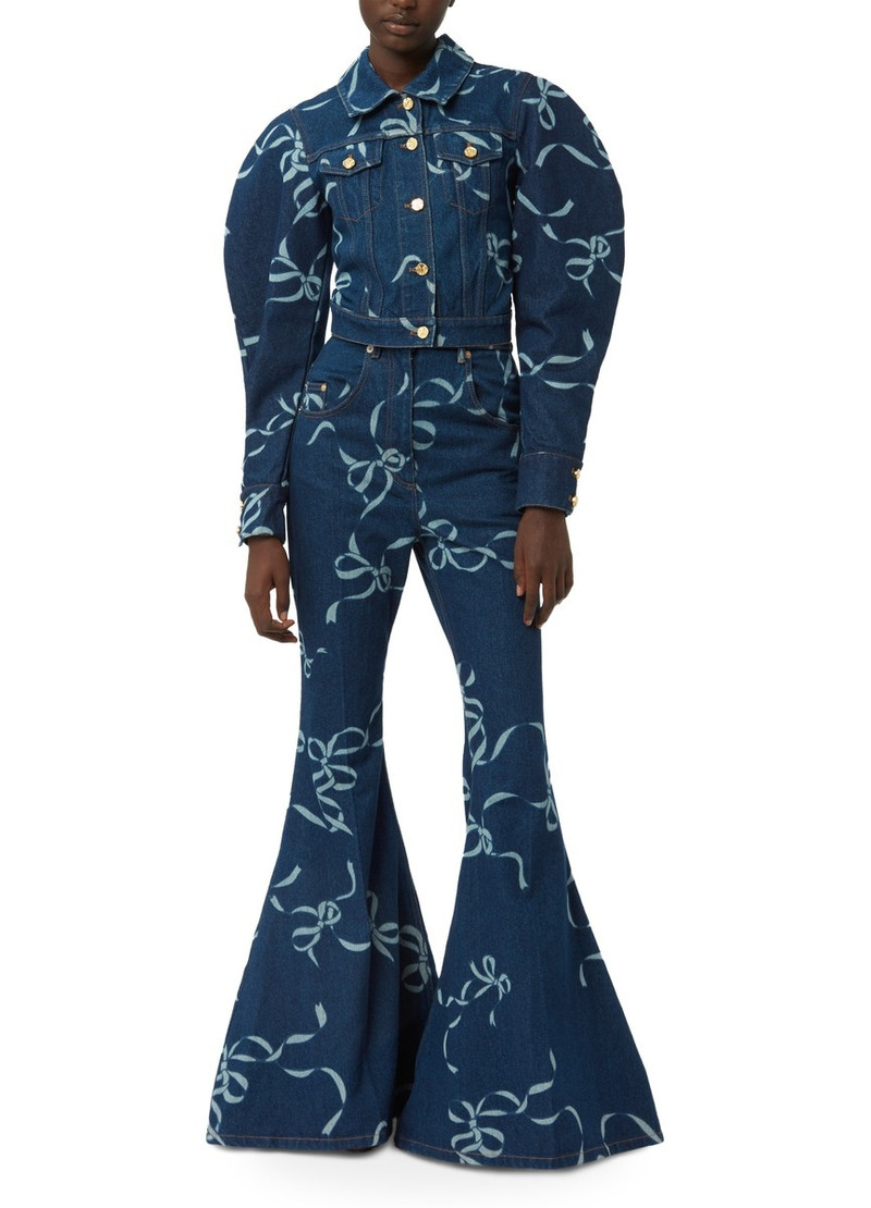 graphic-print long-length flared trousers 4