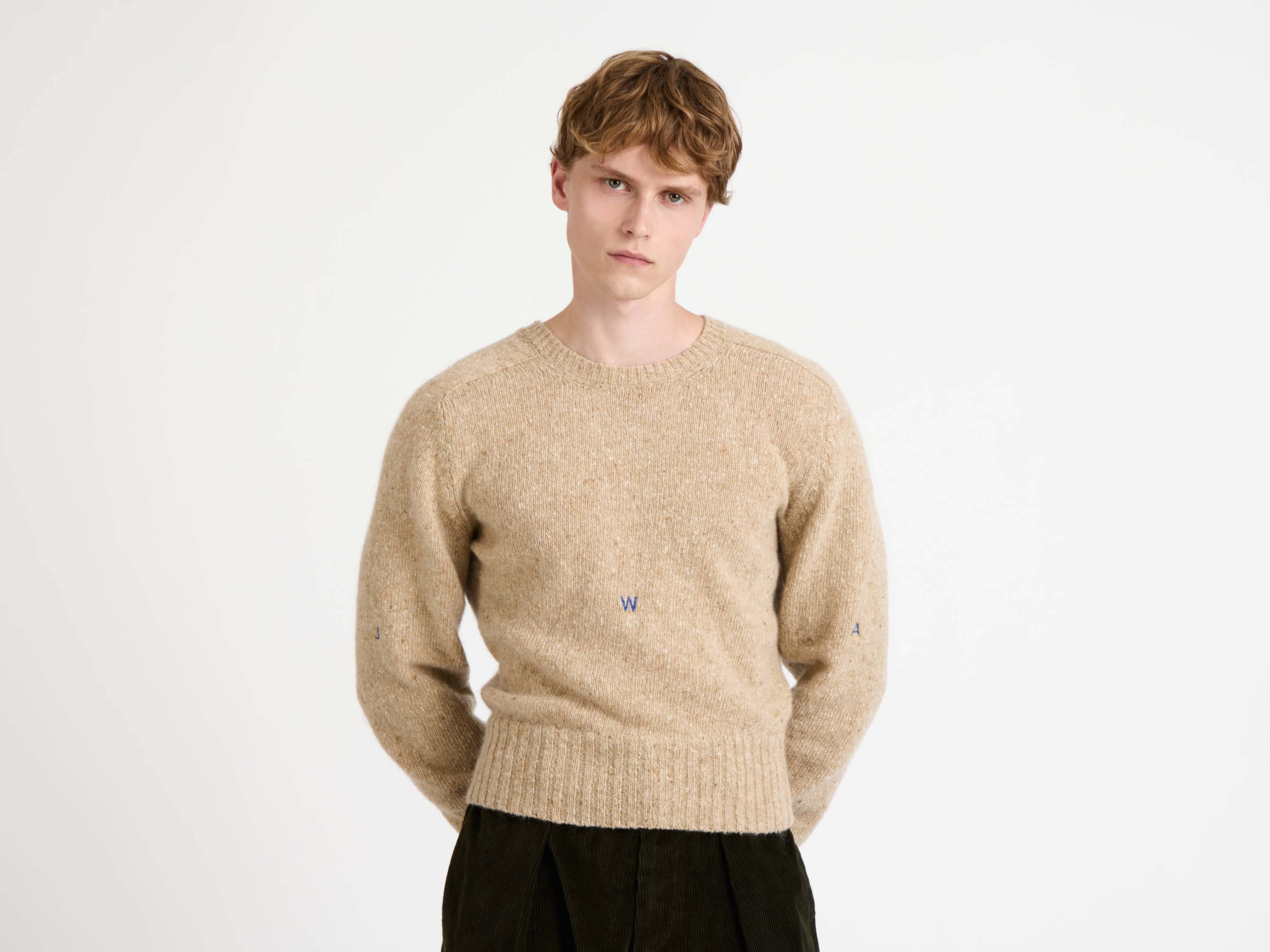 SLEEVE EMBROIDERED CREW NECK JUMPER OATMEAL MELANGE - 5