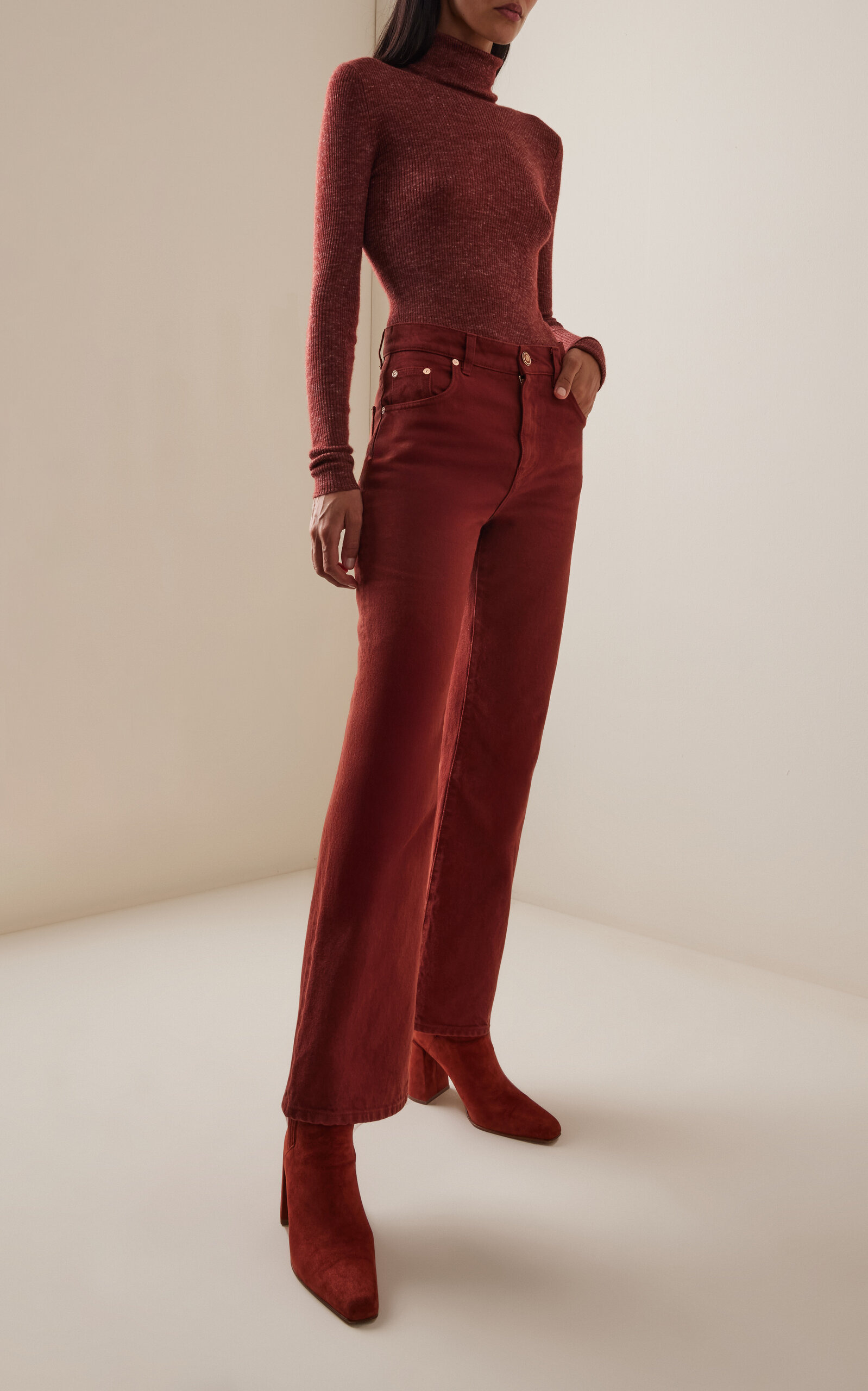 Aldona Cashmere, Silk and Hemp Turtleneck Top burgundy - 3