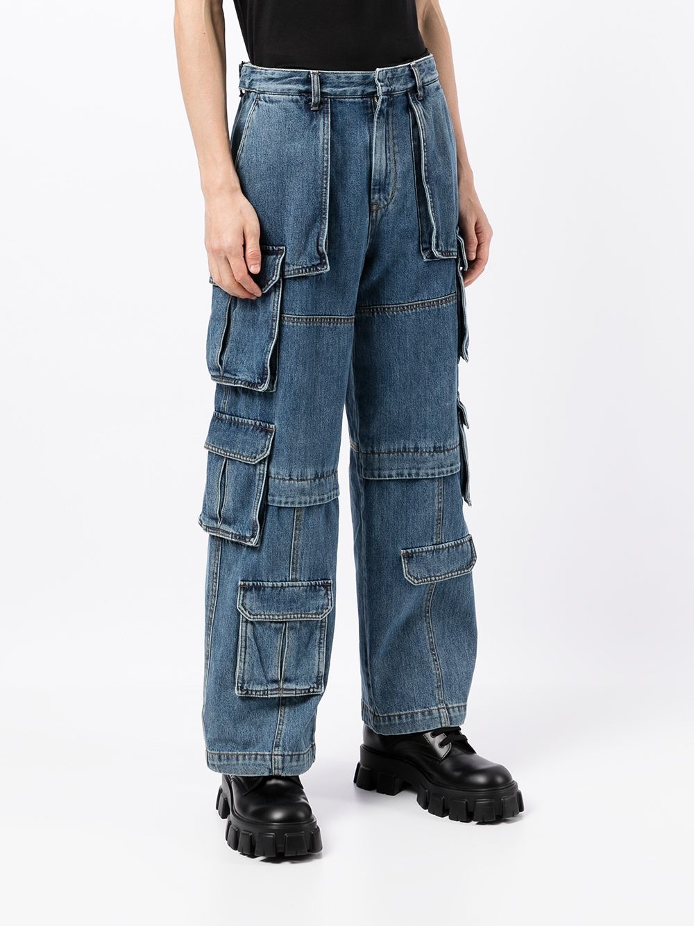 multi-pocket denim cargo trousers - 3