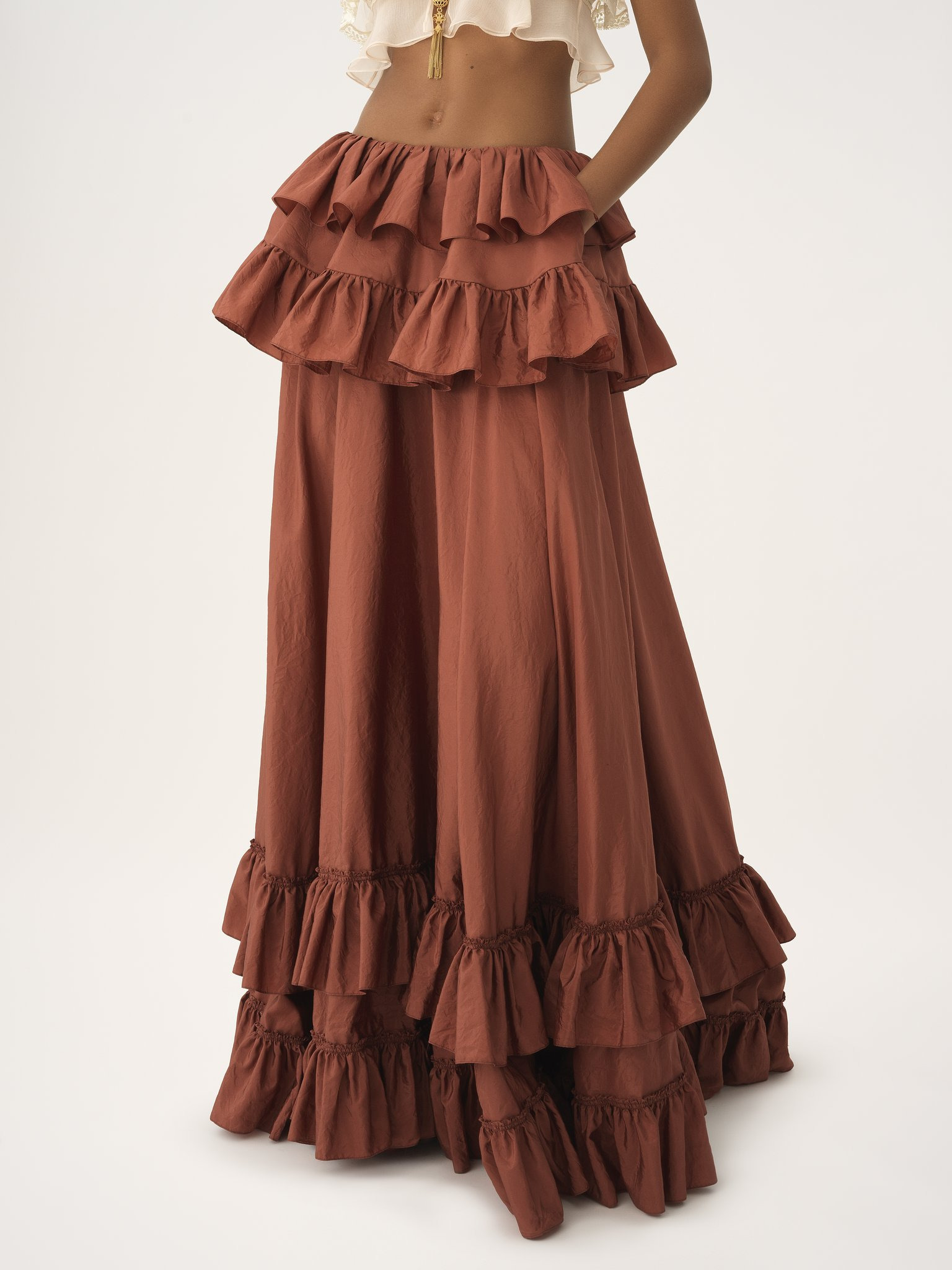 TIERED MAXI SKIRT IN WASHED SILK TAFFETA - 4