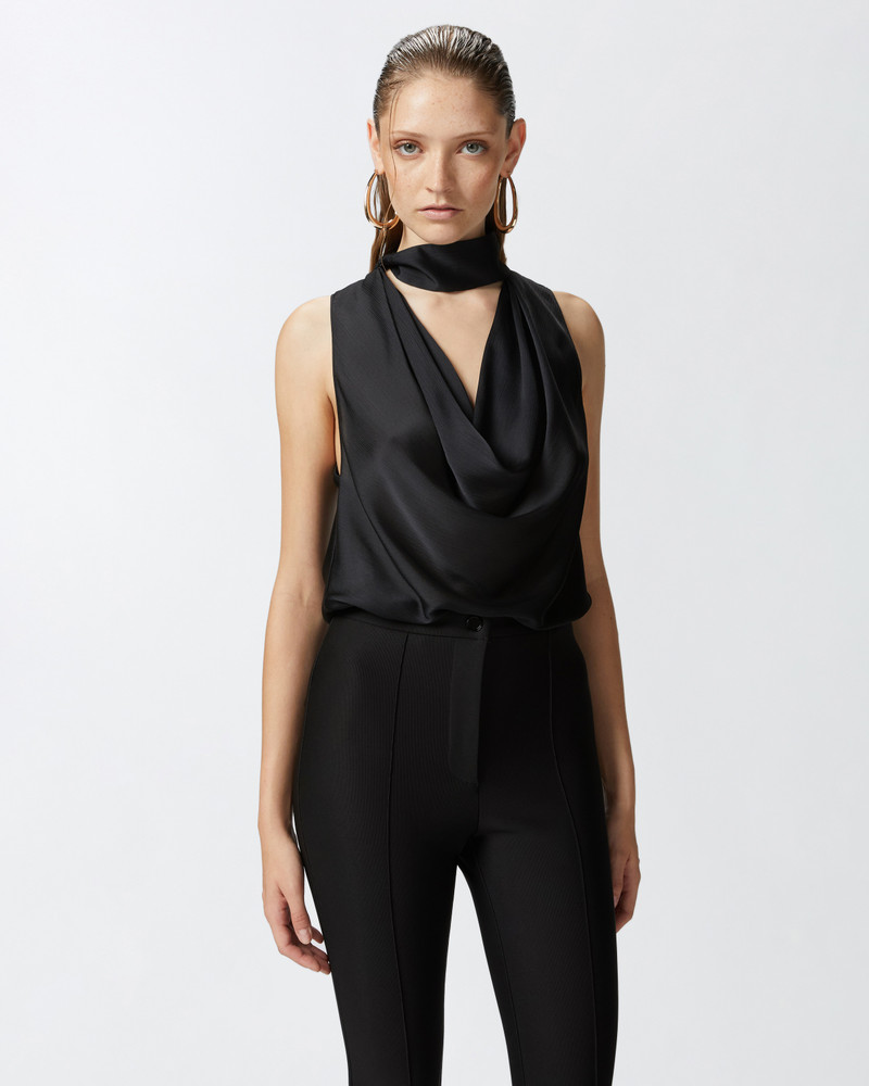 PINKO CRINKLE SATIN TOP WITH DRAPING outlook