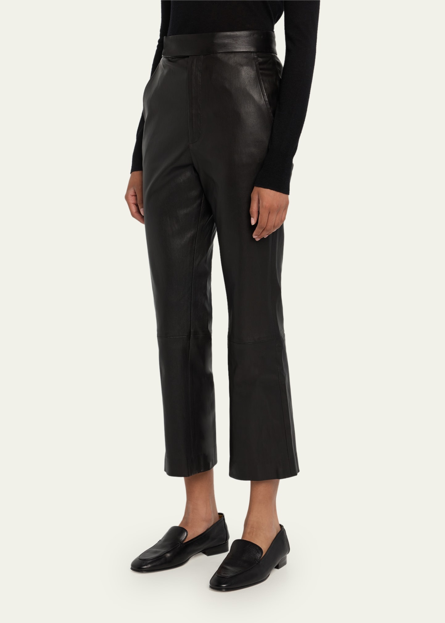 High Waist Crop Leather Pants - 4
