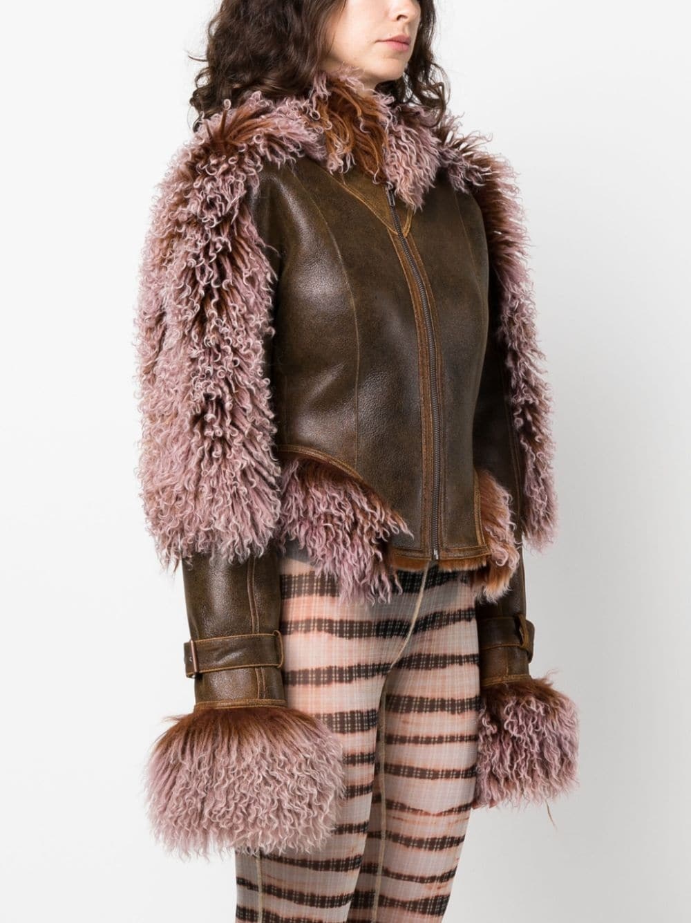 x KNWLS shearling-trim leather jacket - 3