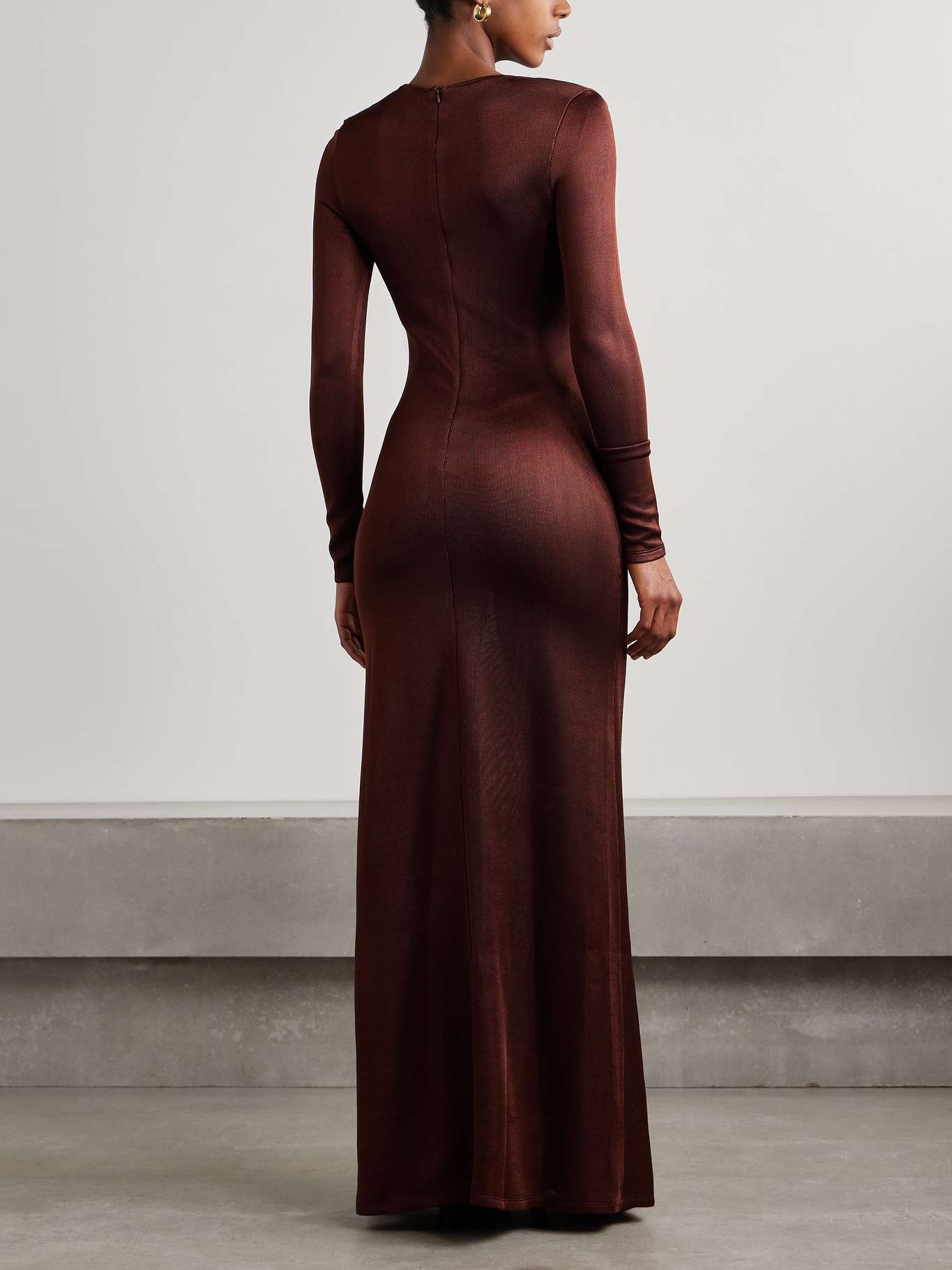 Luella gathered stretch-knit maxi dress Burgundy - 3