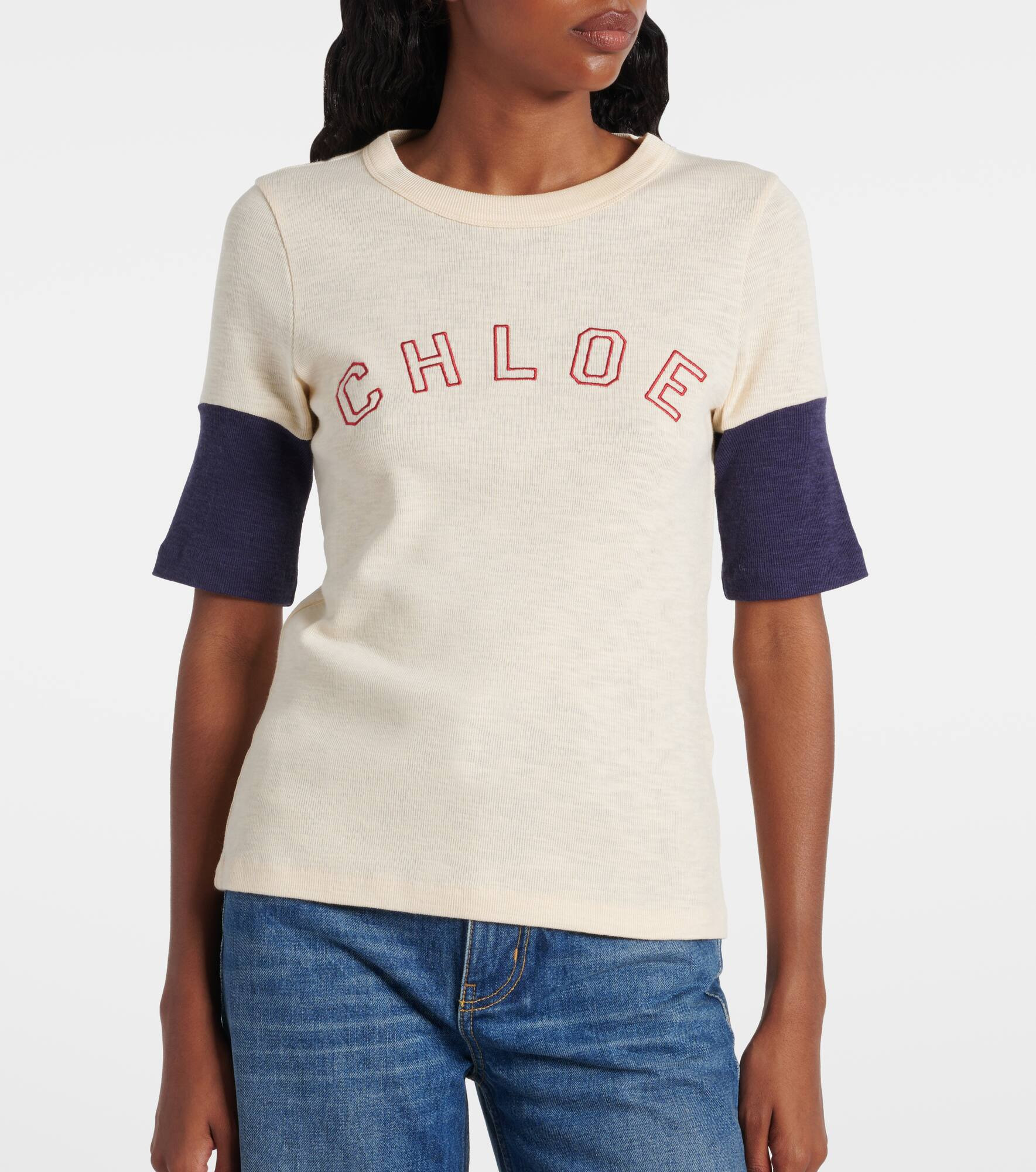 Logo cotton and wool flamé T-shirt - 5