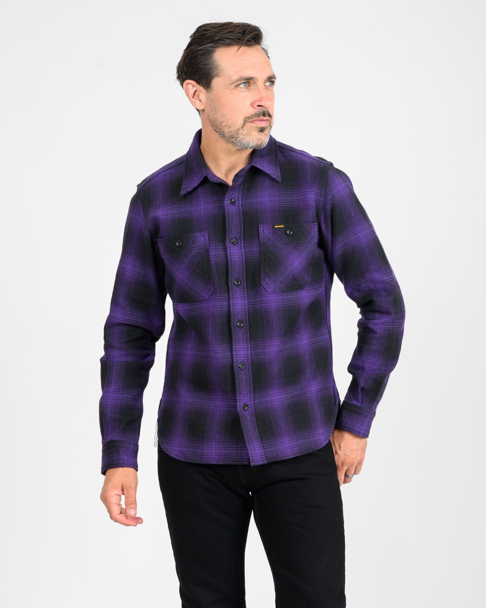 IHSH-265-PUR Ultra Heavy Flannel Ombré Check Work Shirt - Purple/Black - 2