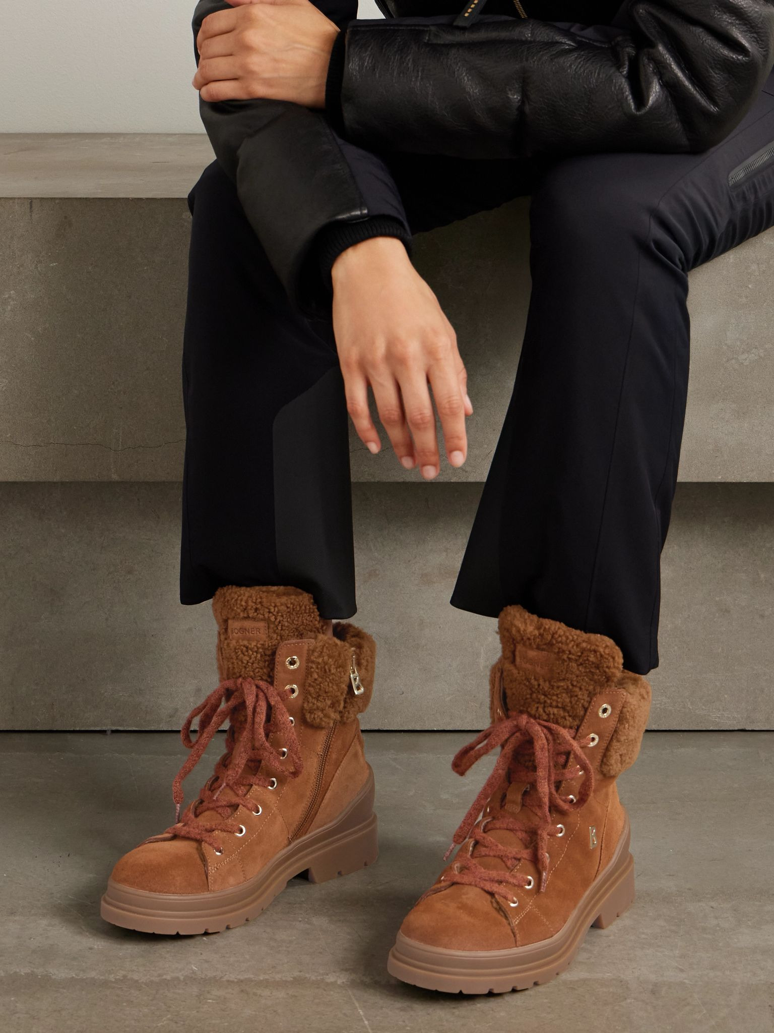 St. Moritz 23 embellished shearling-lined suede ankle boots Tan - 2