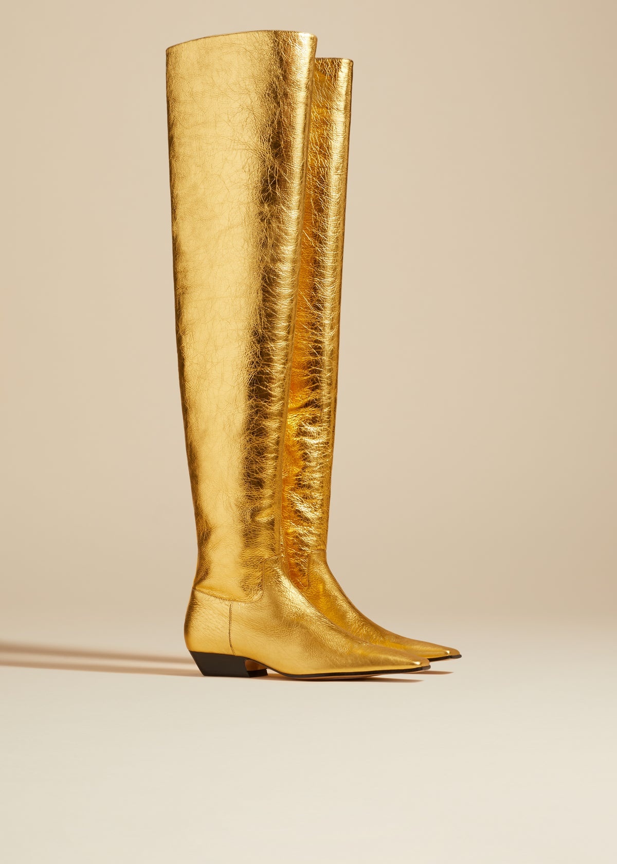 The Marfa Over-the-Knee Flat Boot in Gold Metallic Leather - 2