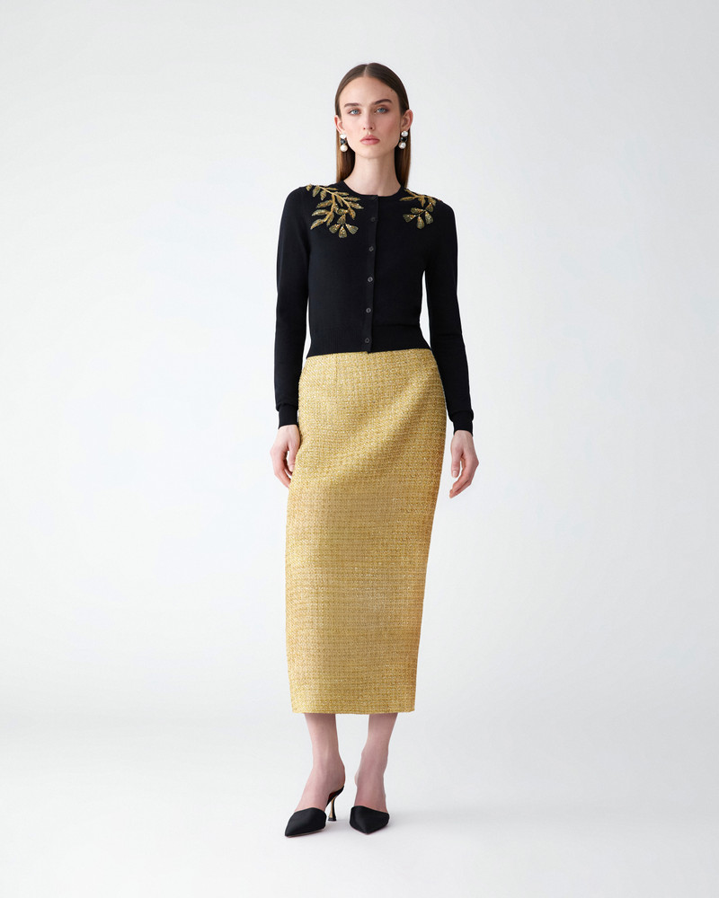 CAROLINA HERRERA Lurex Tweed Midi Skirt outlook