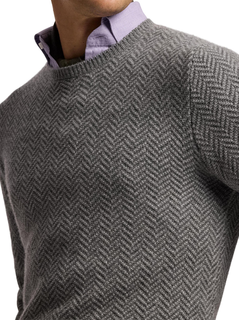 Men's Textured Herringbone Cashmere Sweater - Grey Melange 6