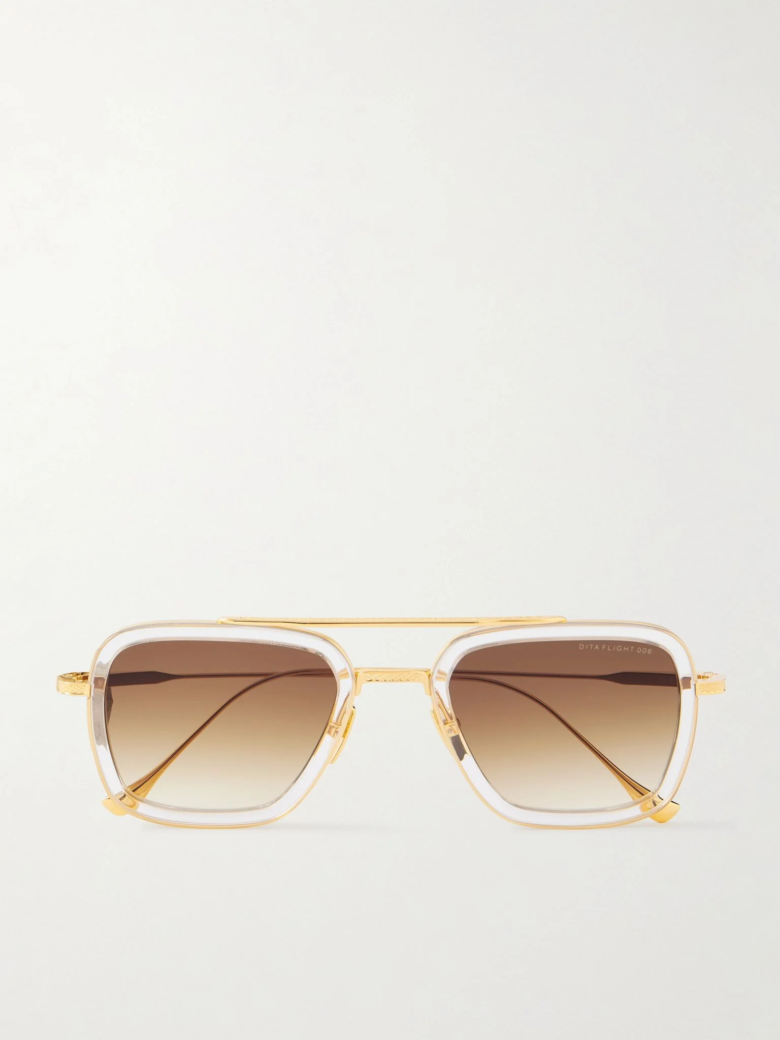Flight.006 Double-Bridge Aviator-Style Gold-Tone Metal and Acetate Sunglasses Clear - 1