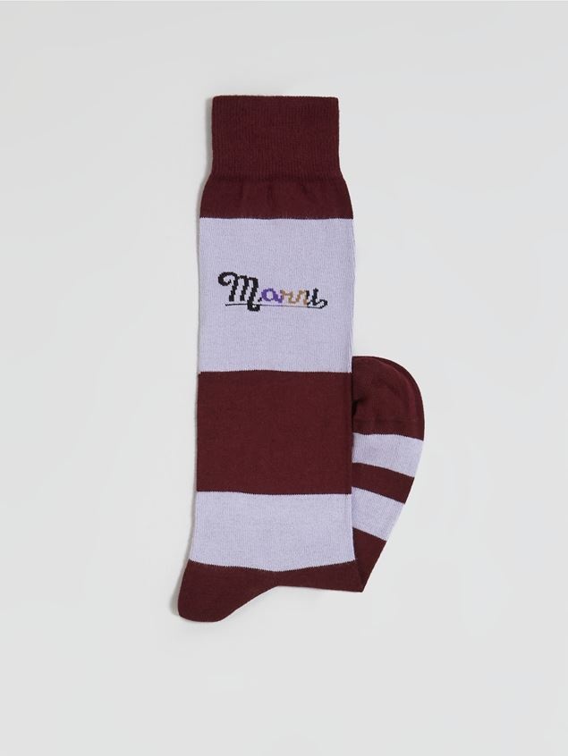 BURGUNDY AND PURPLE STRIPED COTTON RAINBOW LOGO INTARSIA SOCK - 2