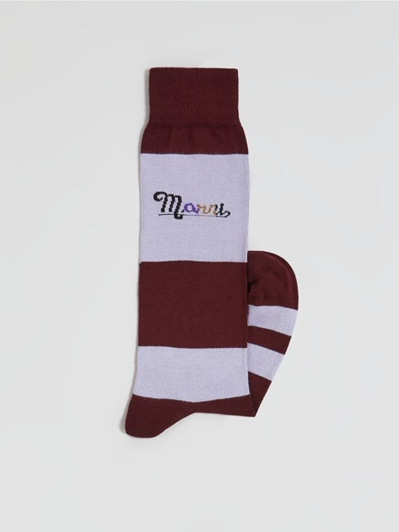 Marni BURGUNDY AND PURPLE STRIPED COTTON RAINBOW LOGO INTARSIA SOCK outlook