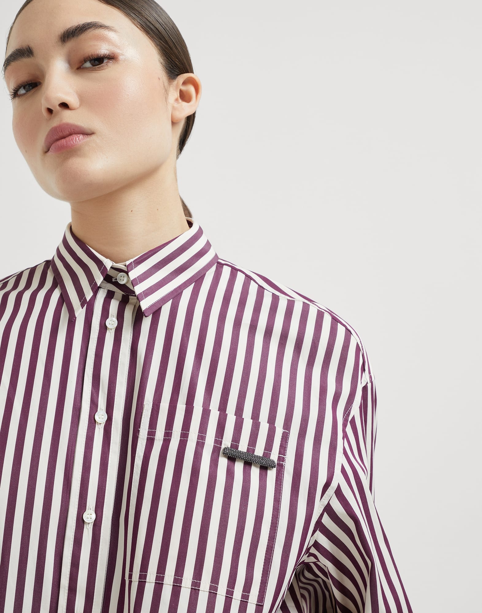 Striped cotton poplin shirt with shiny tab - 3