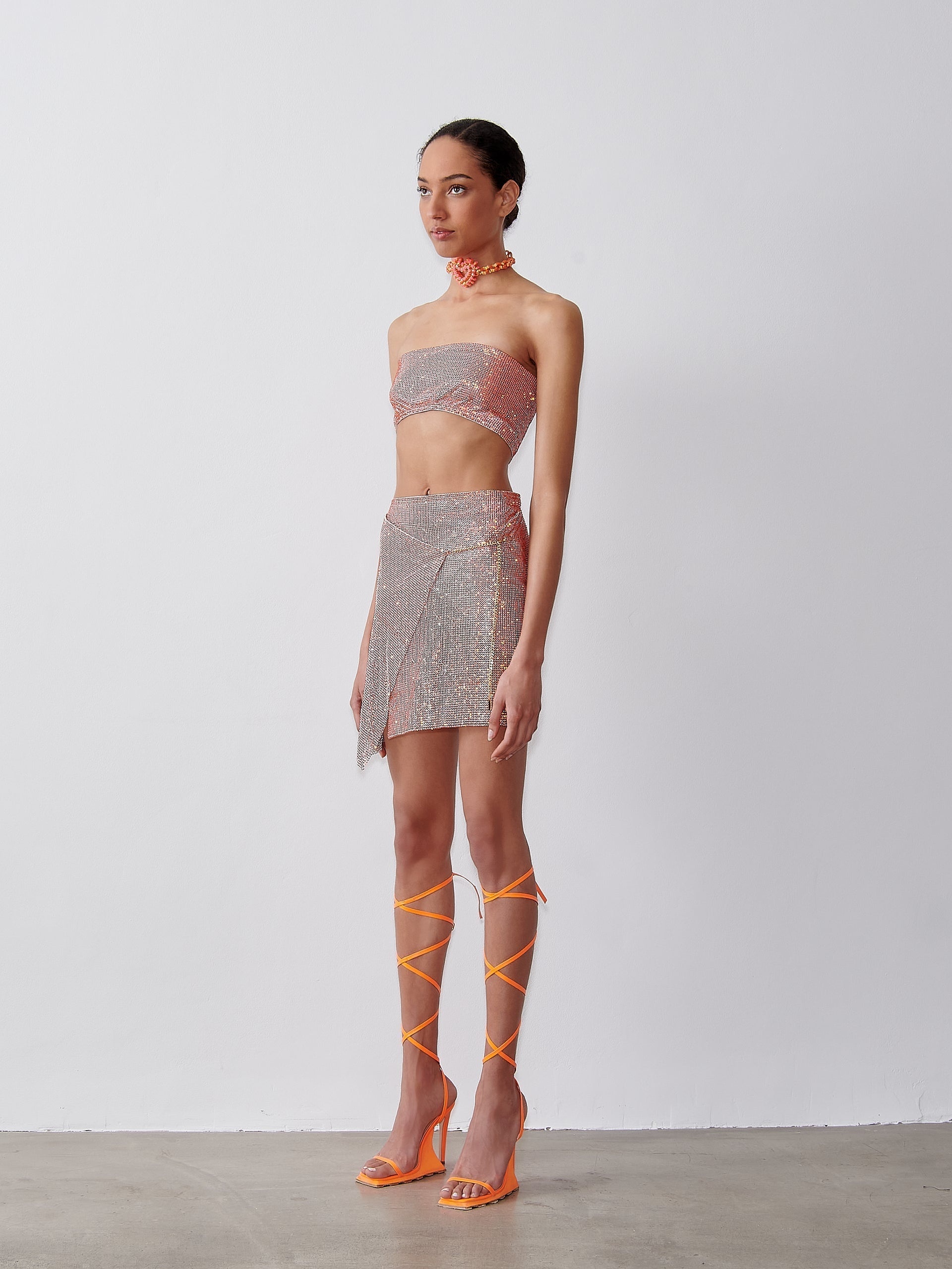 RHINESTONED WINONA SKIRT IN APEROL SPRITZ - 3