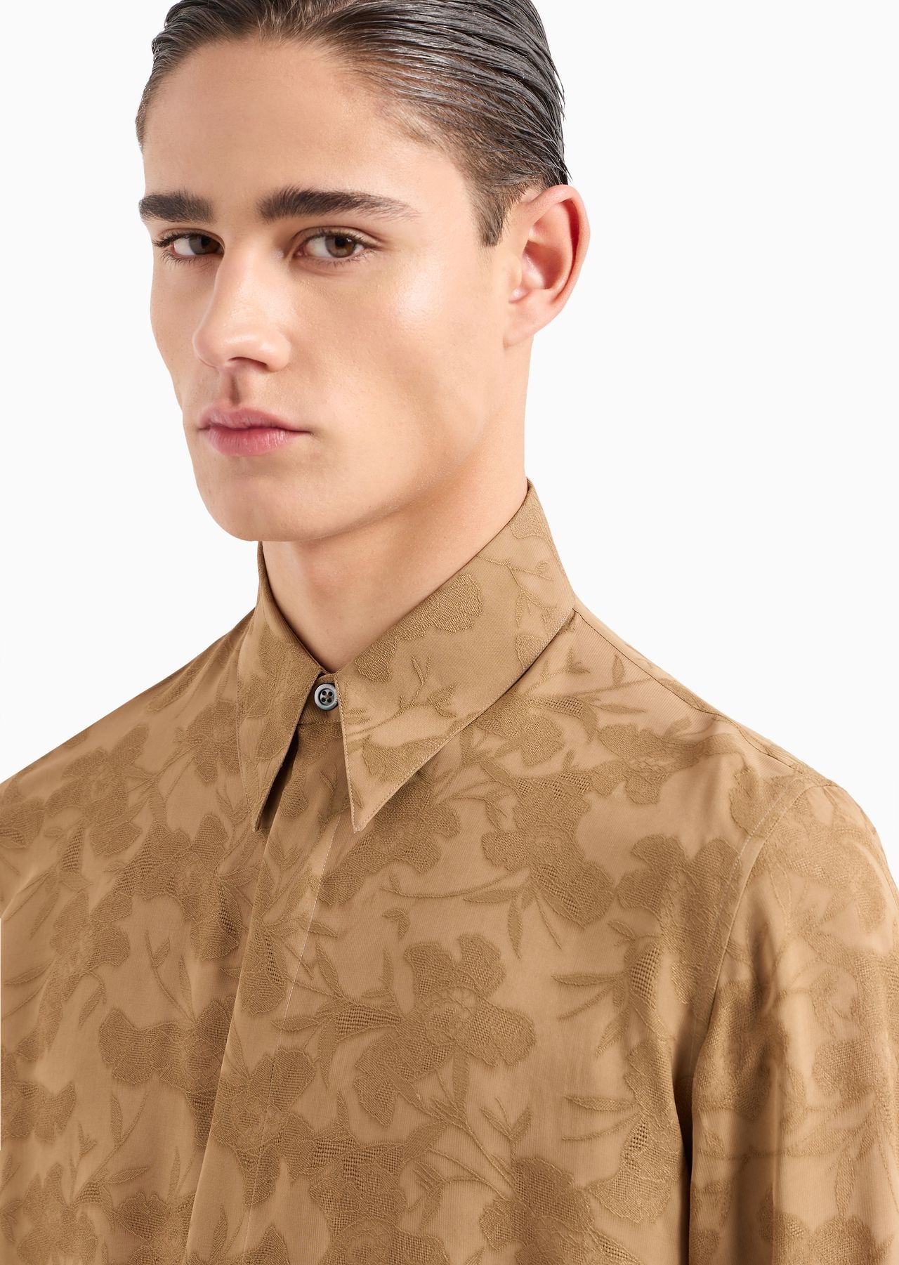 Viscose shirt with jacquard floral motif - 5