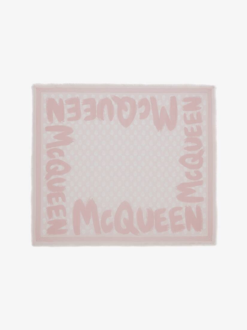 Mcqueen Graffiti Biker Skull Scarf in Rose Pink - 1