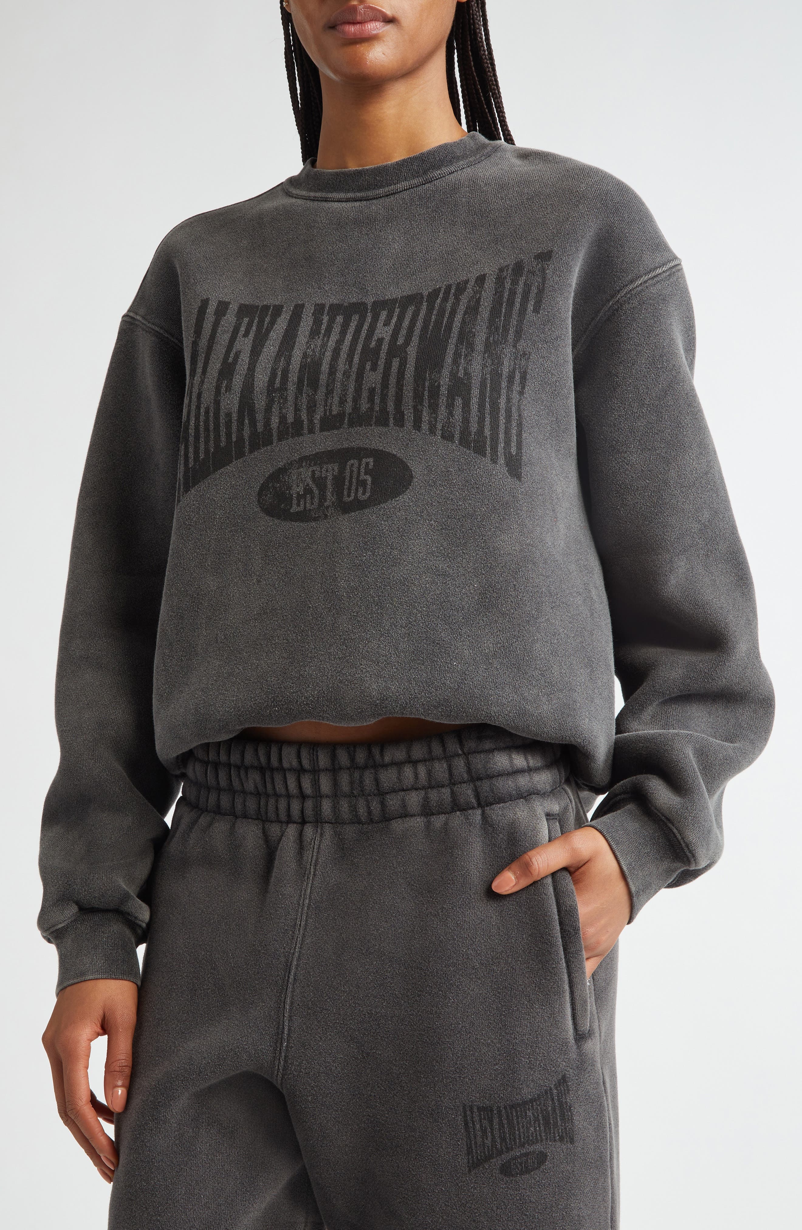 Alexander Wang Logo Graphic Crewneck Sweatshirt in Faded Black at Nordstrom - 5