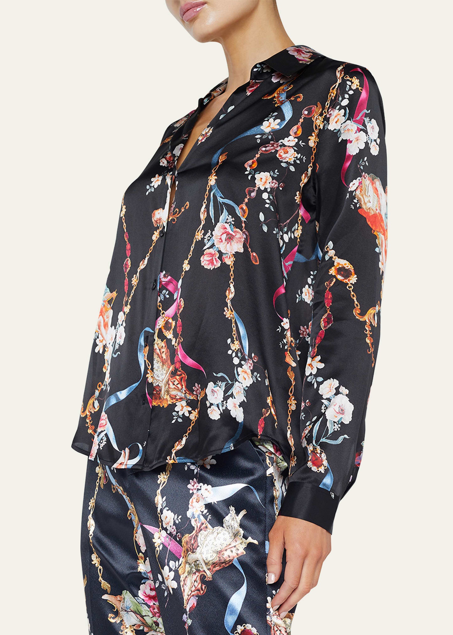 Tyler Floral Silk Button-Front Blouse - 5