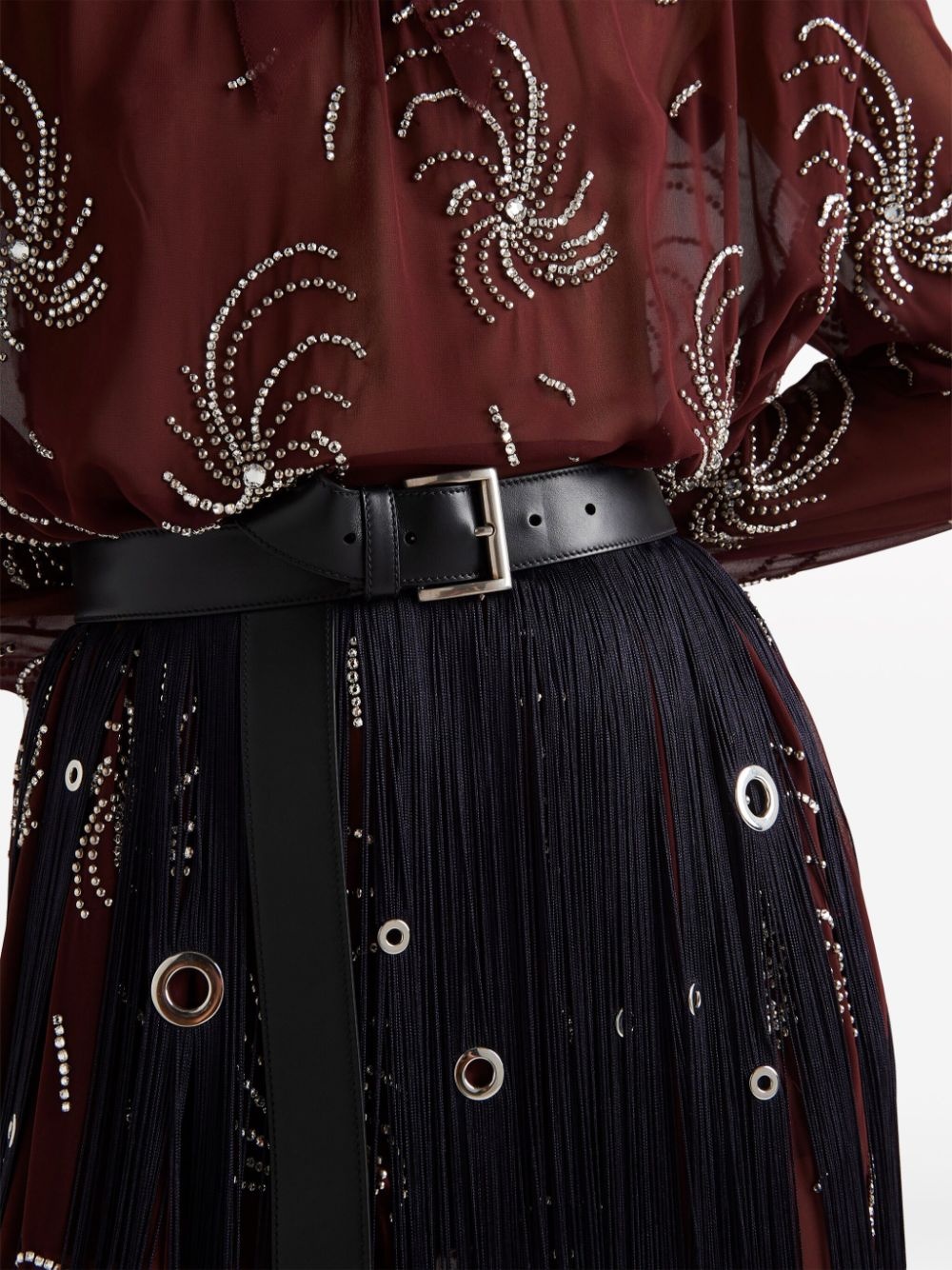 eyelet-embellished fringe skirt - 5