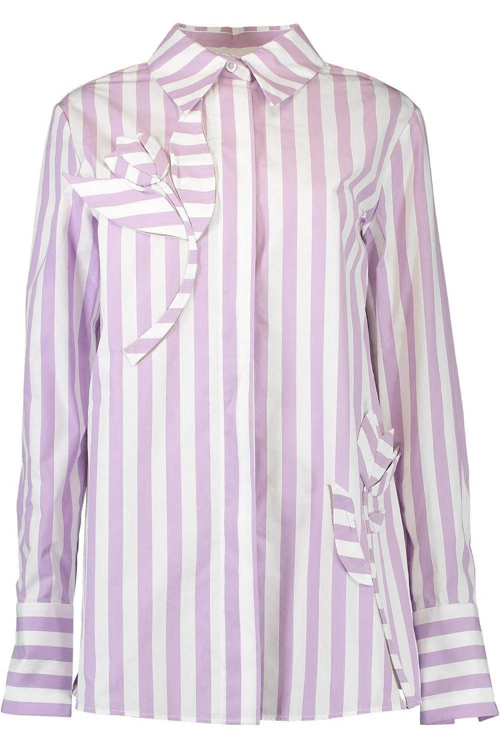 Striped Floral Cut Out Blouse - 1