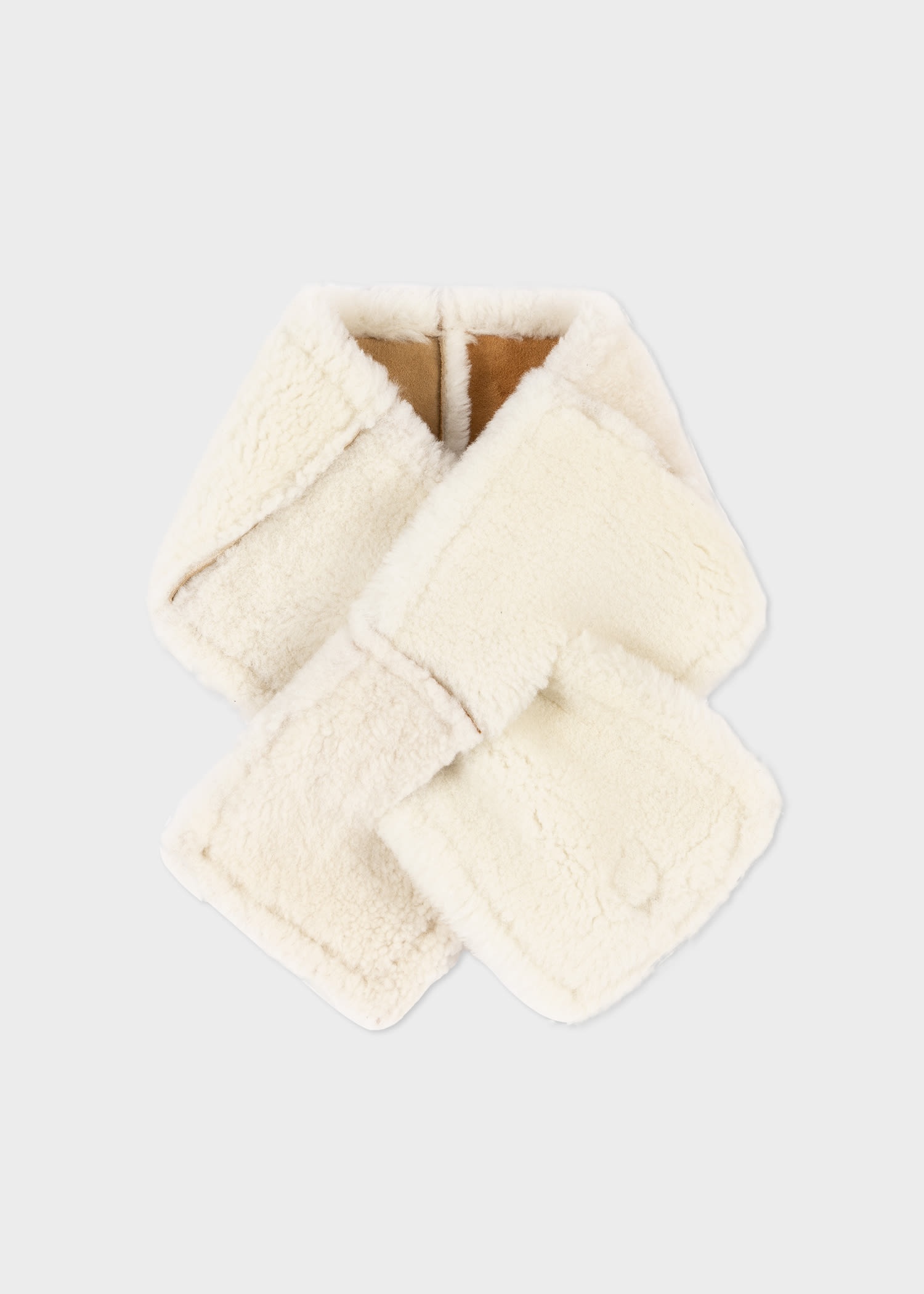 Tan Shearling Patchwork Scarf - 2