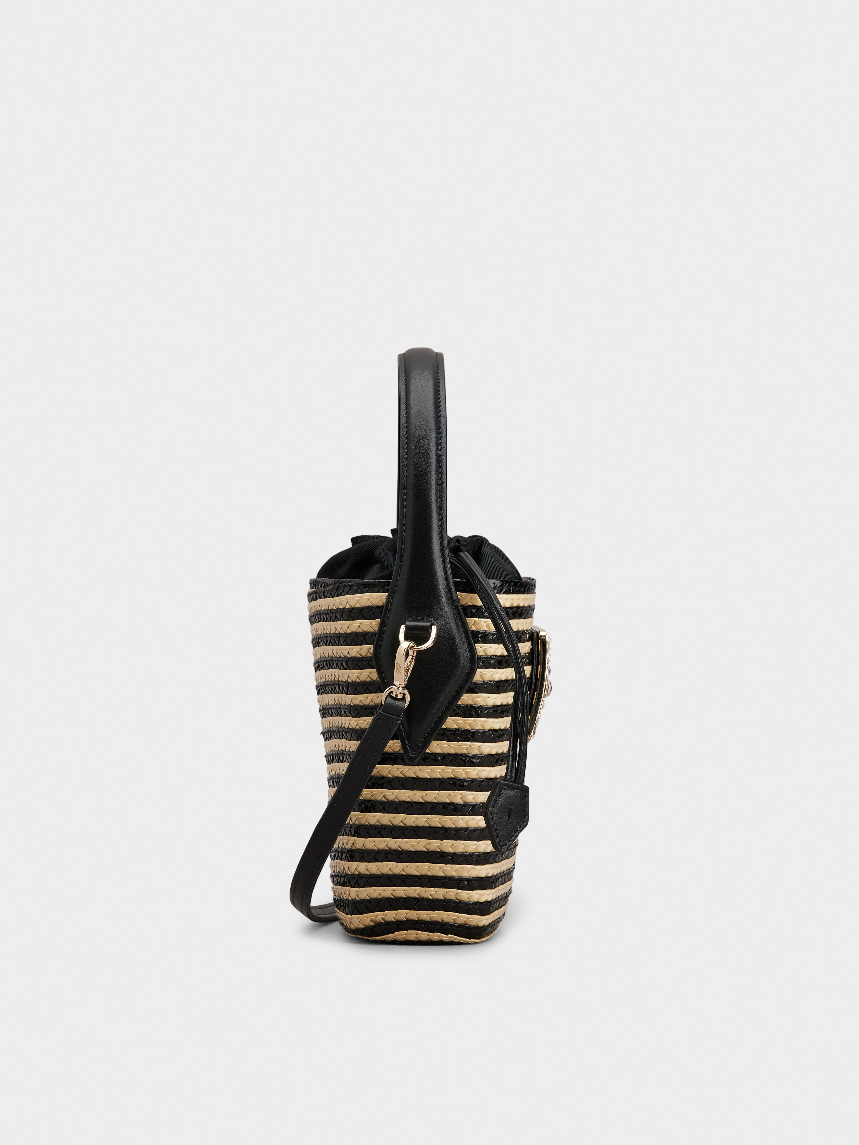 Viv' Skate Strass Buckle Mini Bucket Bag in Raffia - 4