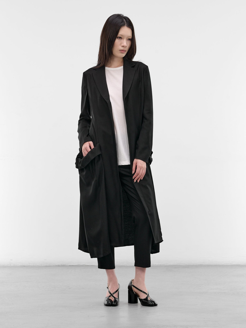 Yohji Yamamoto Black Side Gathered Overcoat Dress outlook