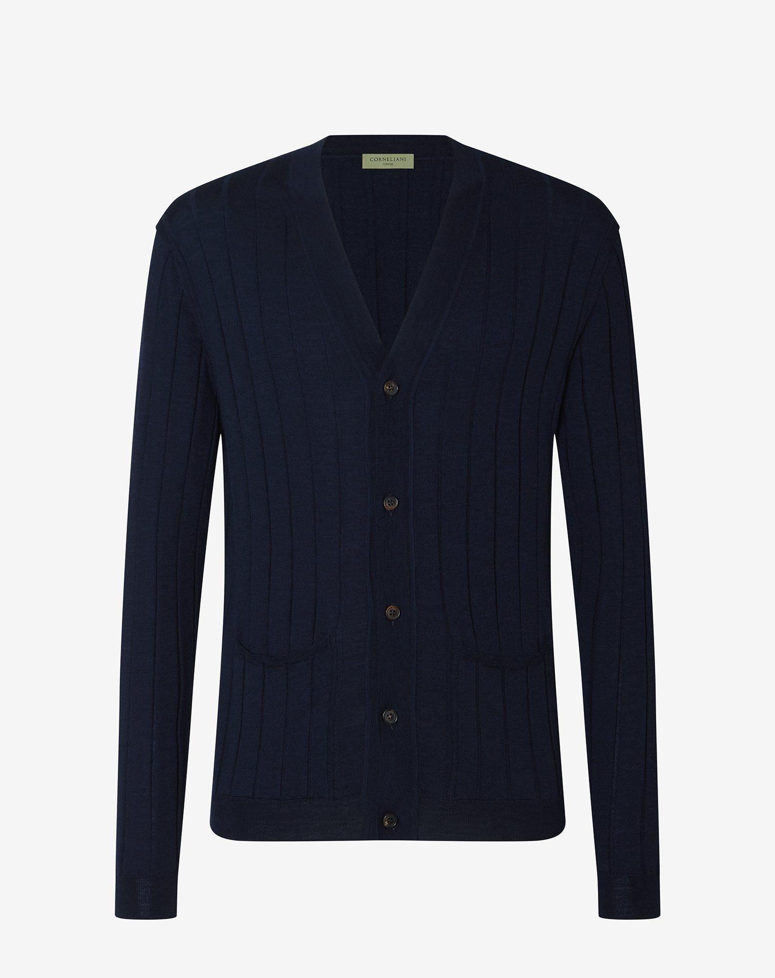 Navy blue ultra fine wool cardigan - 1