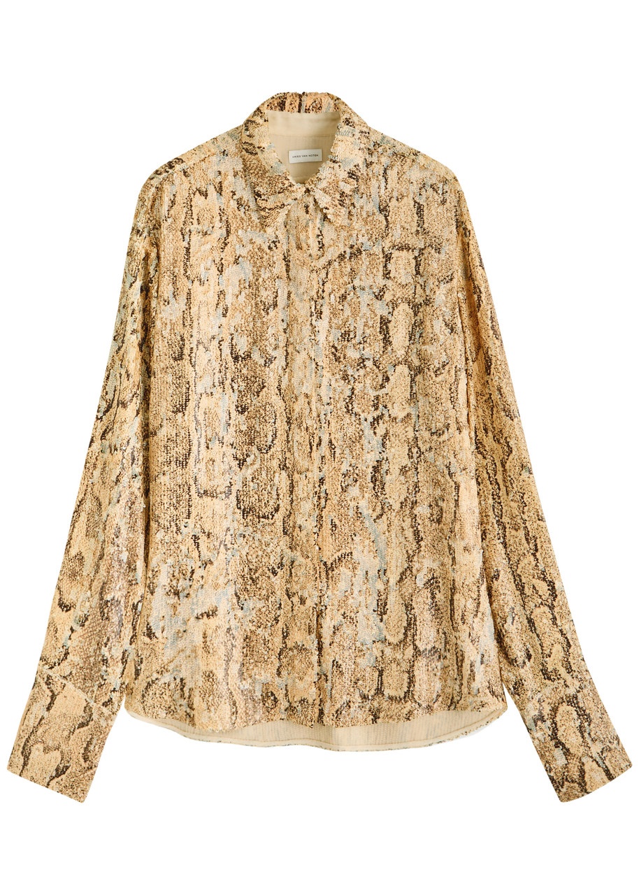 Dries Van Noten Celine Python-print Sequin-embellished Shirt - 1