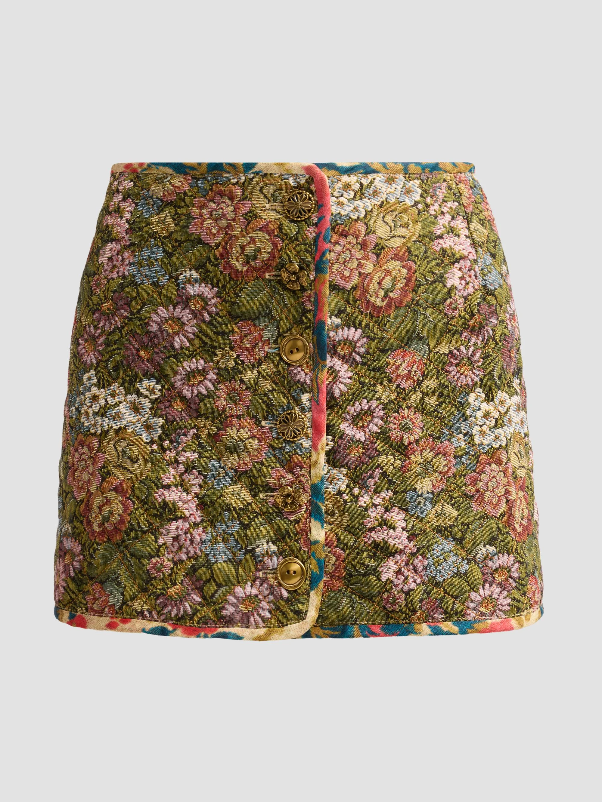 Women's Floral Jacquard Mini Skirt - Light Beige - 1