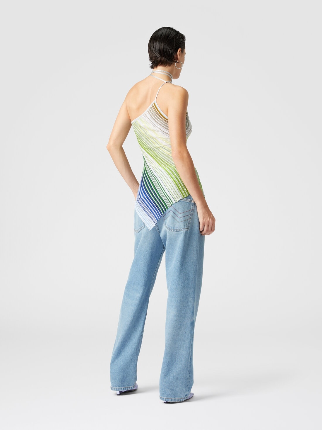 Asymmetrical one-shoulder partial striped top with sequins - 3