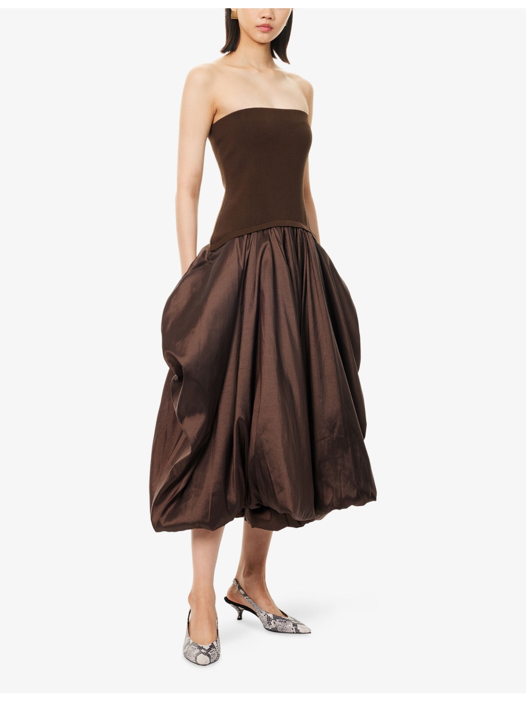 Izzy Pouf-Skirt Knitted And Woven Midi Dress - 3