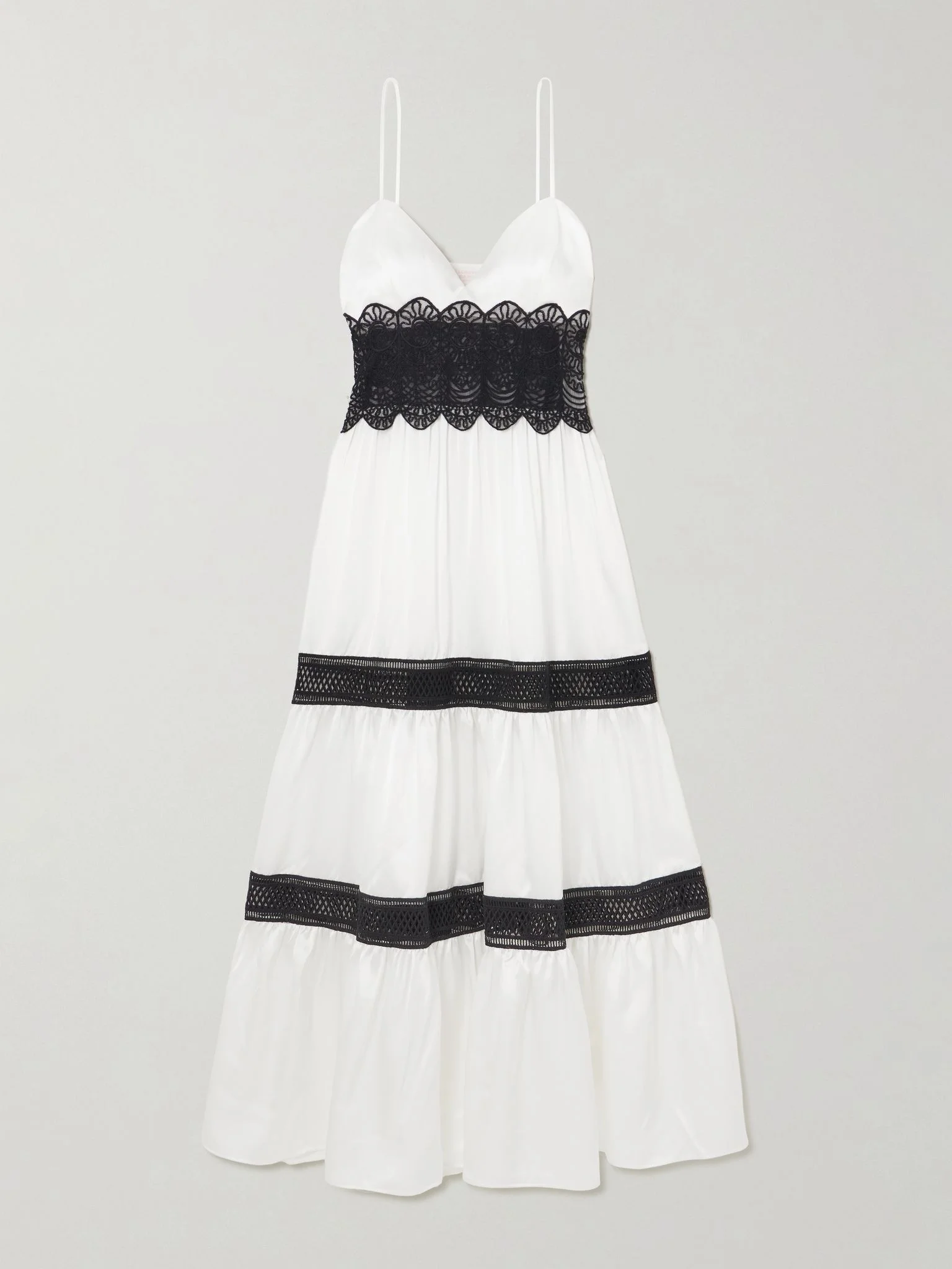 Demi tiered lace-trimmed silk-satin midi dress White - 1