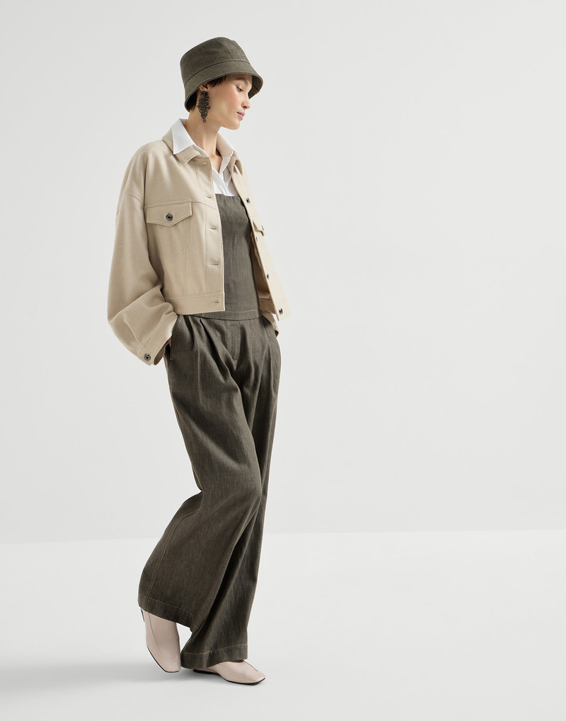 Denim-effect twill smart wide trousers with monili 5