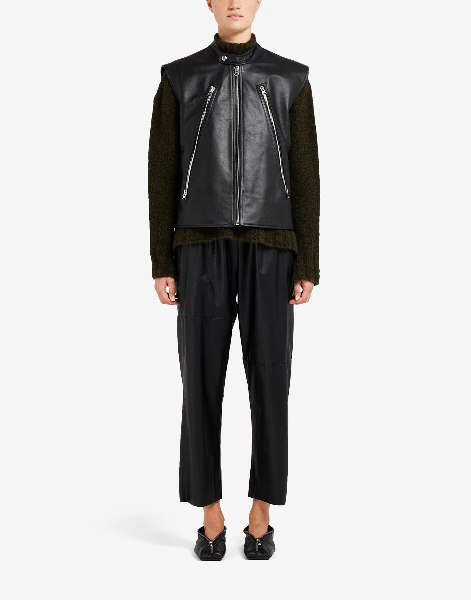 Zip sleeveless leather jacket - 2