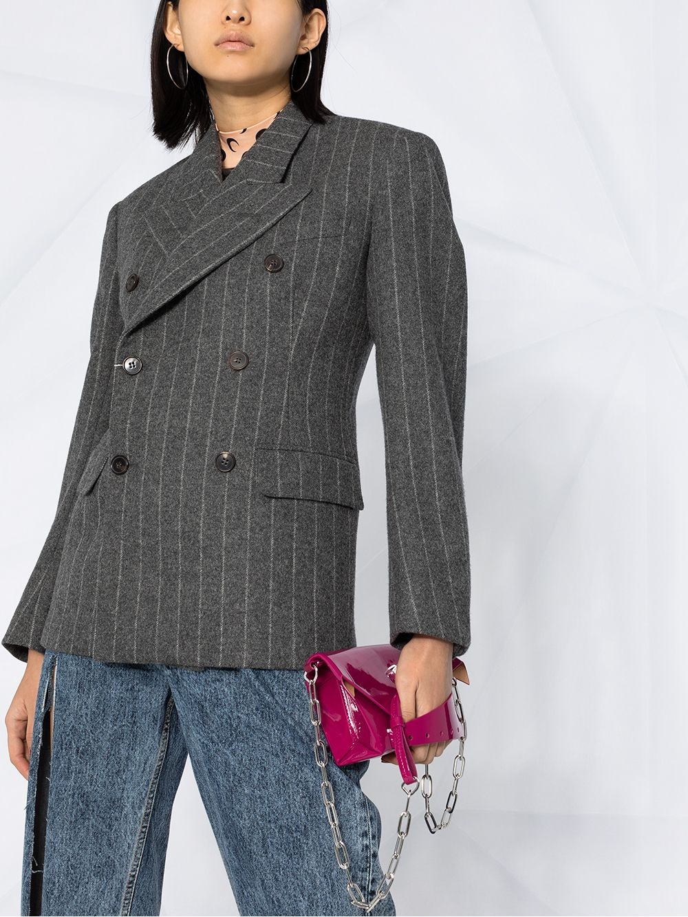 pinstripe double-breasted blazer jacket - 5