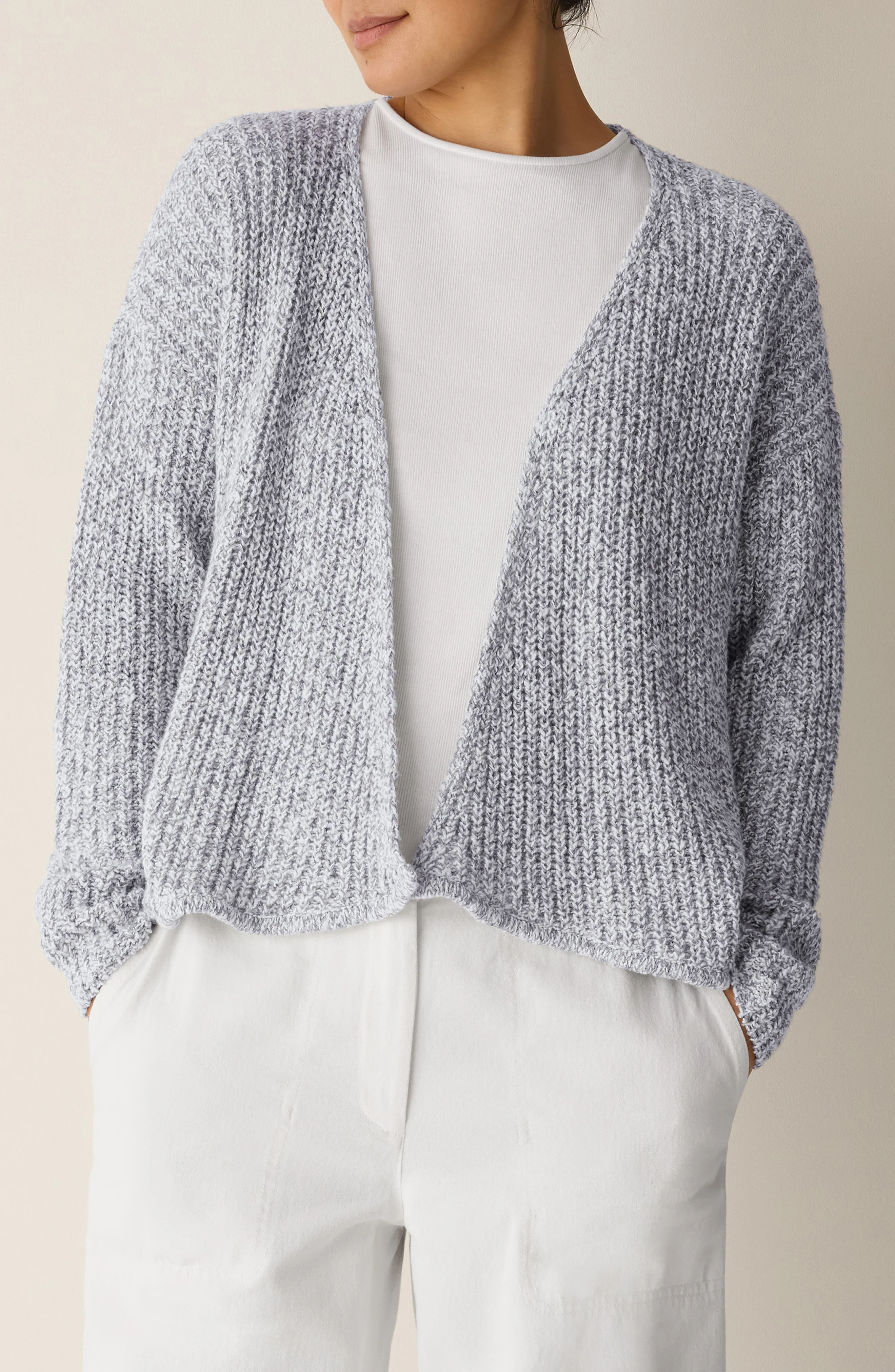 Eileen Fisher Cotton Blend Open Cardigan in Dark Pearl at Nordstrom - 1