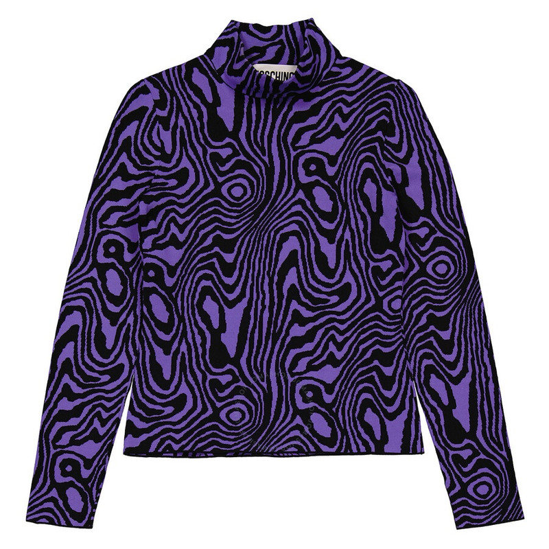 Moschino Ladies Moire-Effect Funnel-Neck Jumper - 1