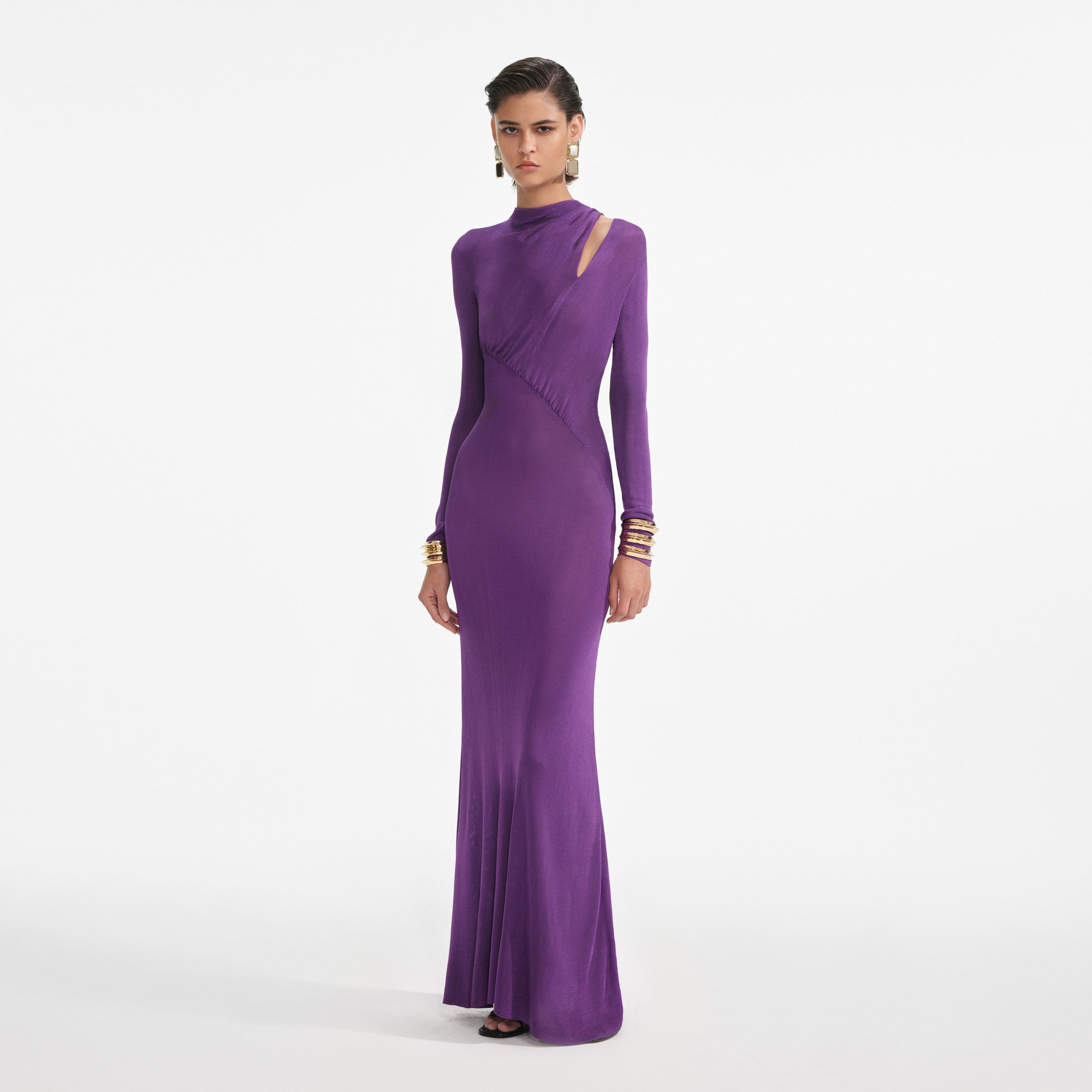Purple Cut Out Viscose Knit Maxi Dress - 2