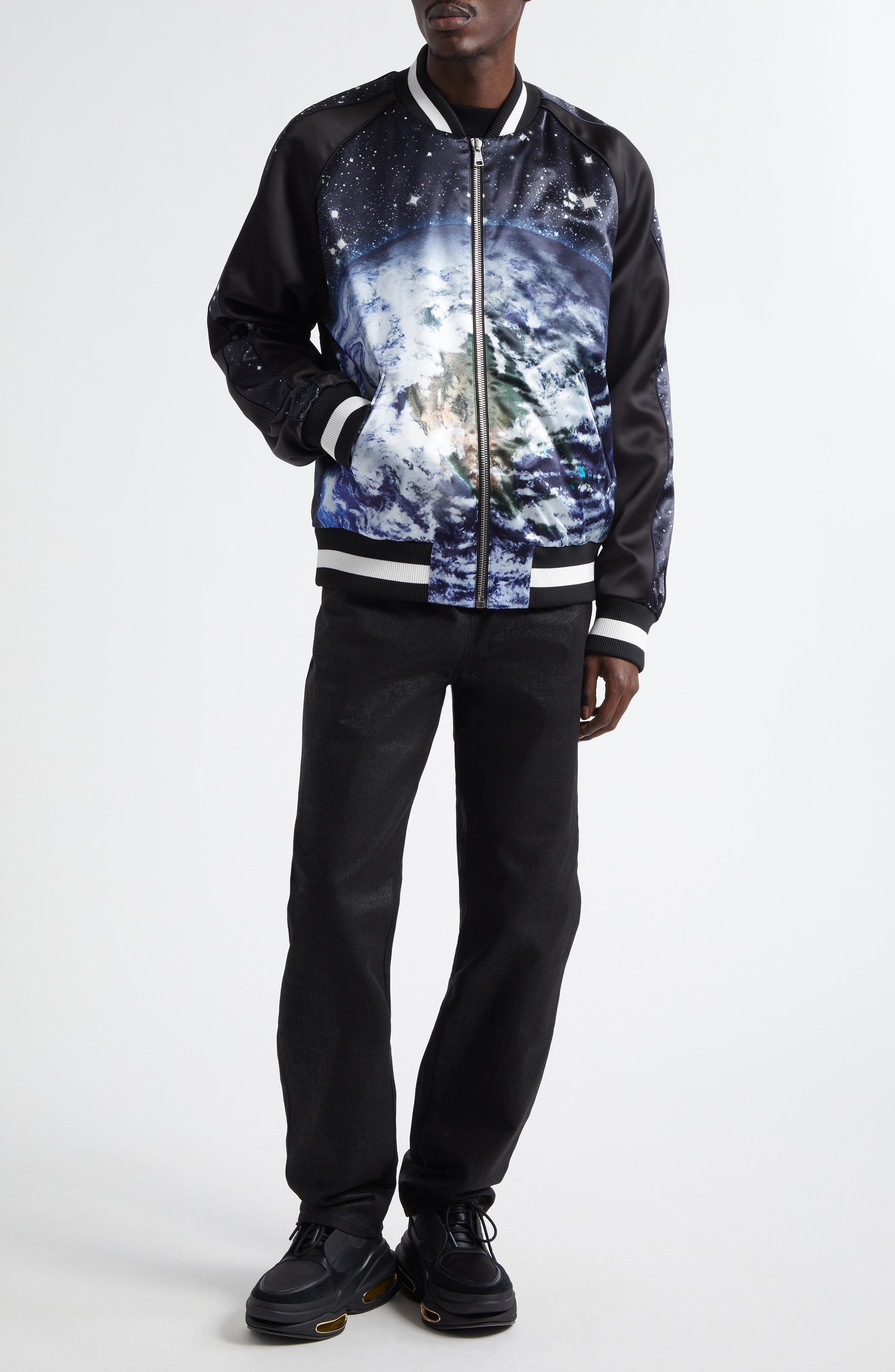 Balmain Earth & Stars Bomber Jacket in Black Multi at Nordstrom - 2