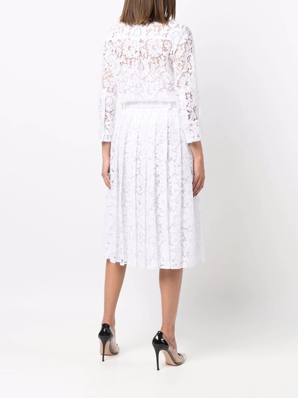 floral-lace pleated shirt-dress - 4