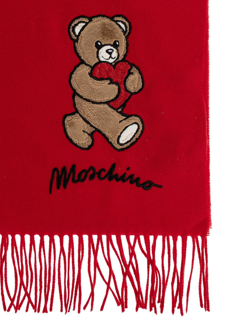 Moschino teddy bear-appliqué wool scarf outlook