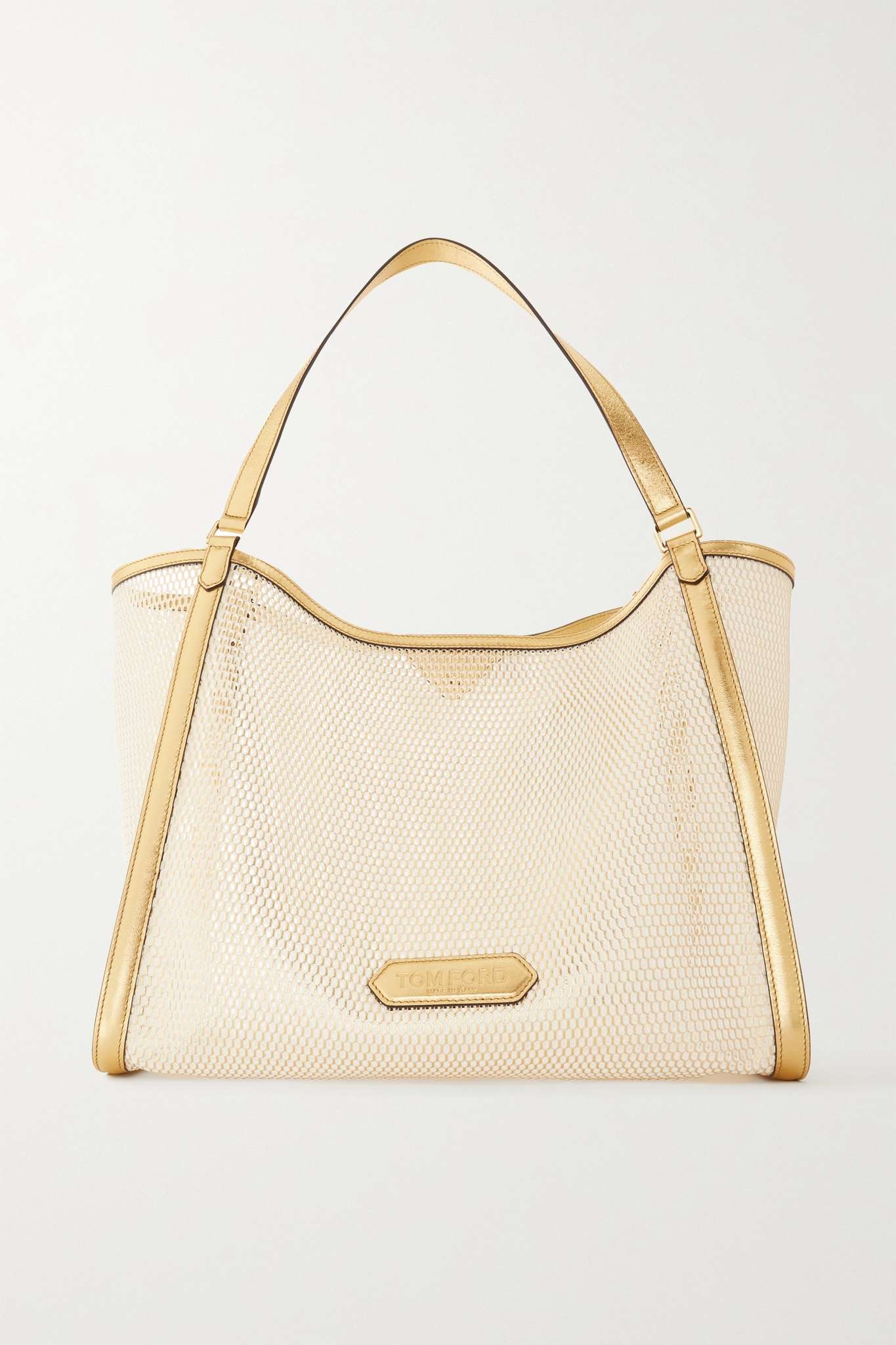 Metallic leather-trimmed mesh tote - 1