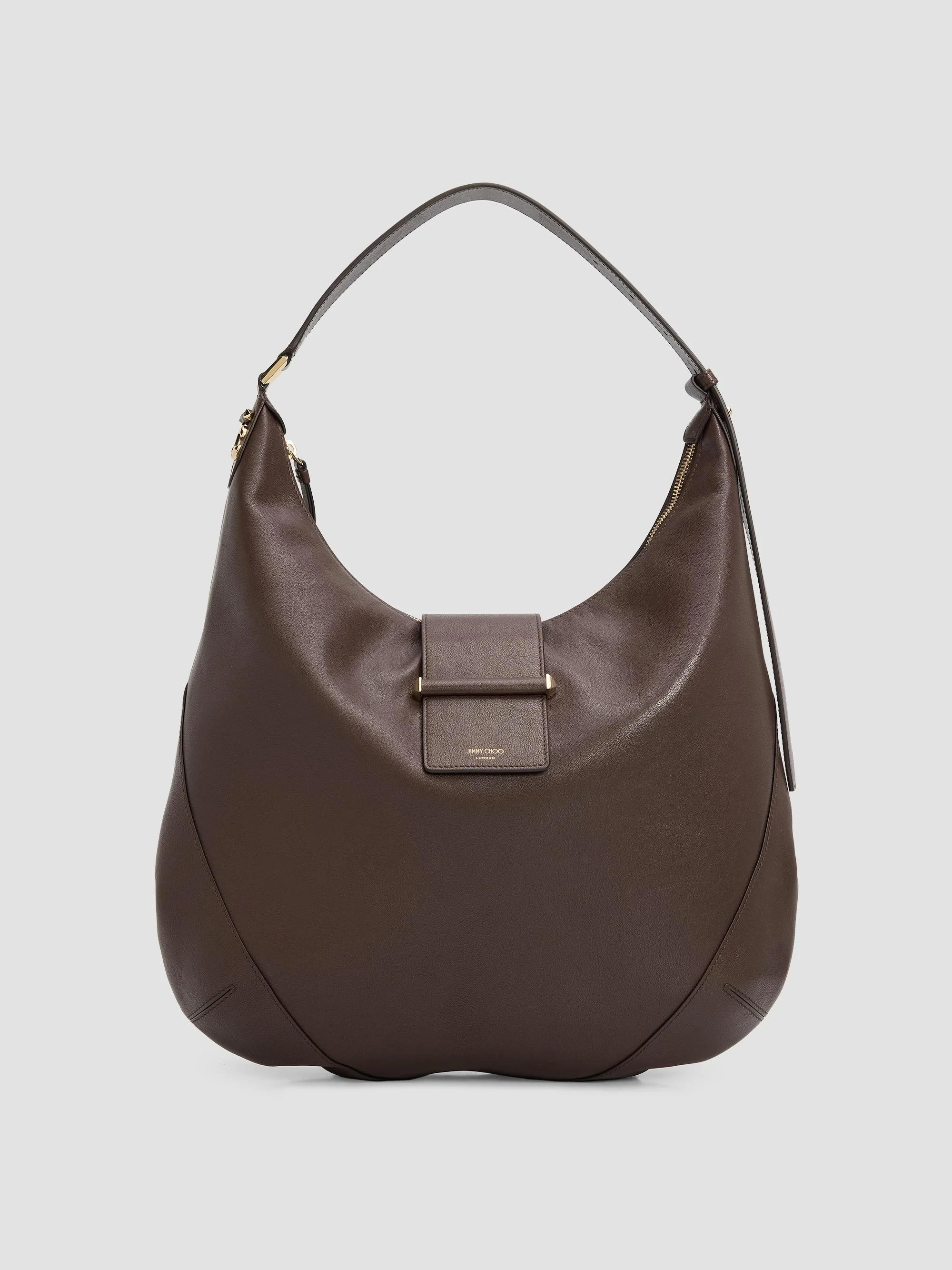 Women's Bar Medium Leather Hobo Bag - Chocolate Shiny Gold - 1