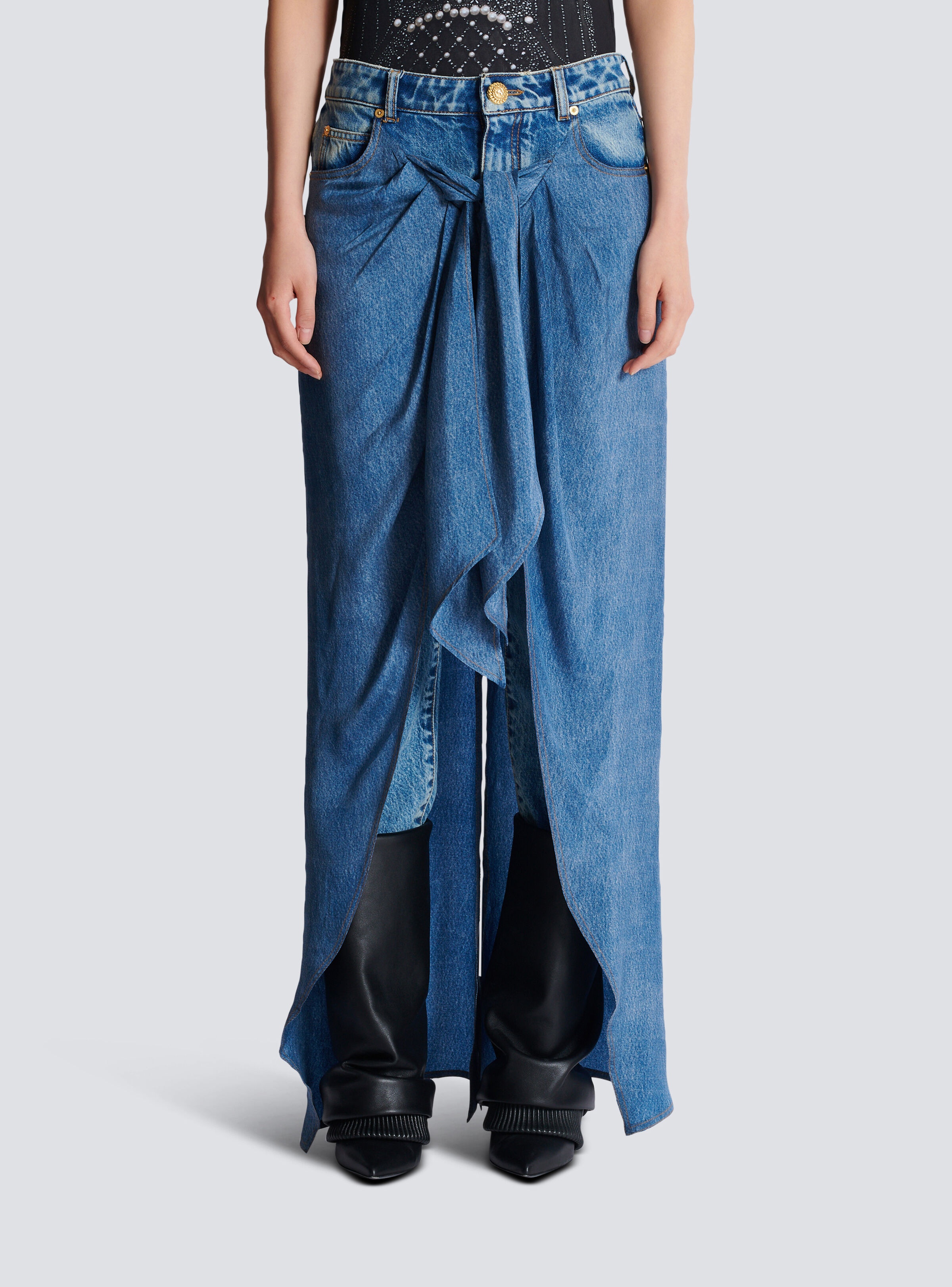 Denim jeans with draped skirt - 5
